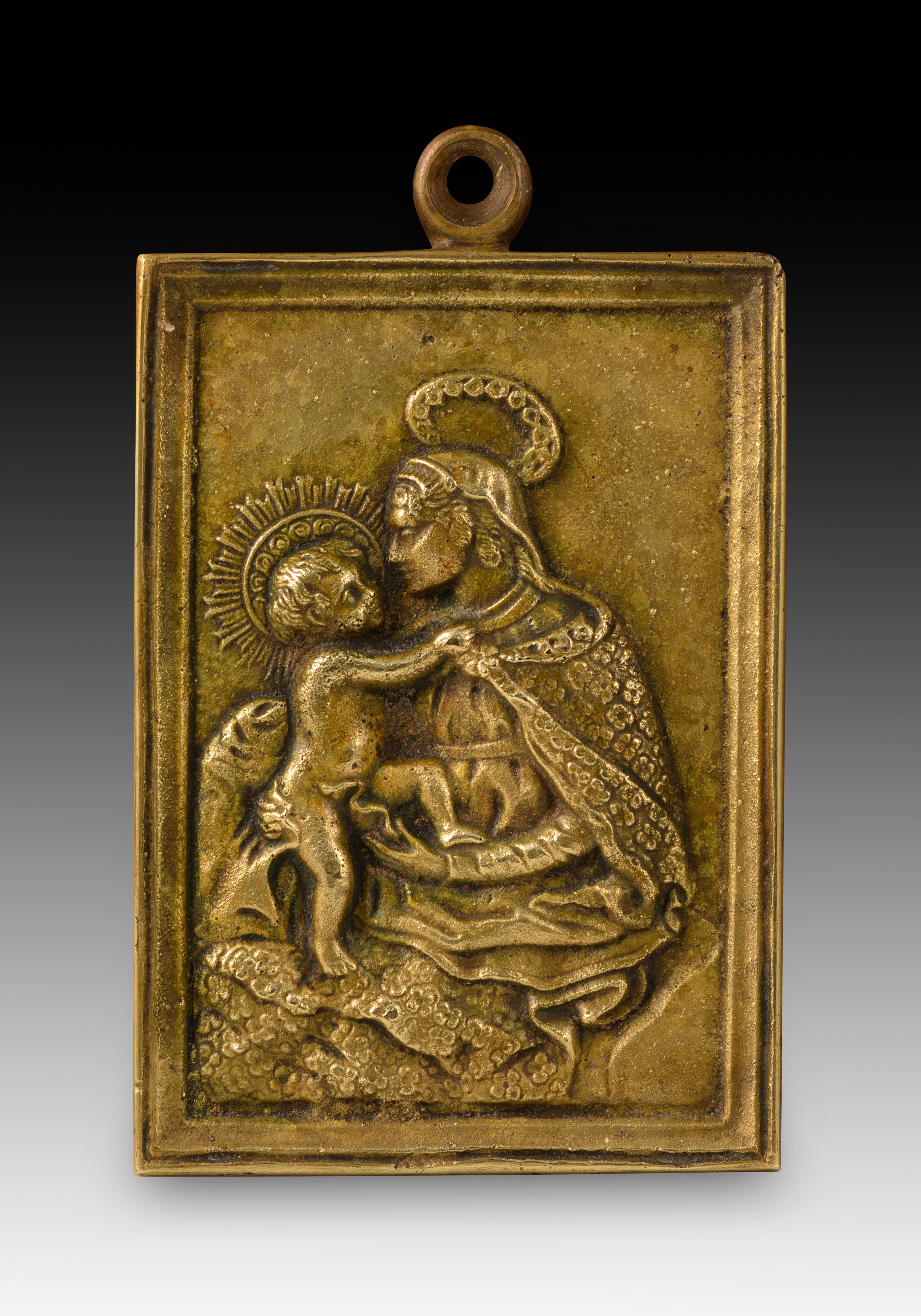 Barocco Targa devozionale, Vergine & Child. Bronzo. Spanish School, XVII secolo. in vendita