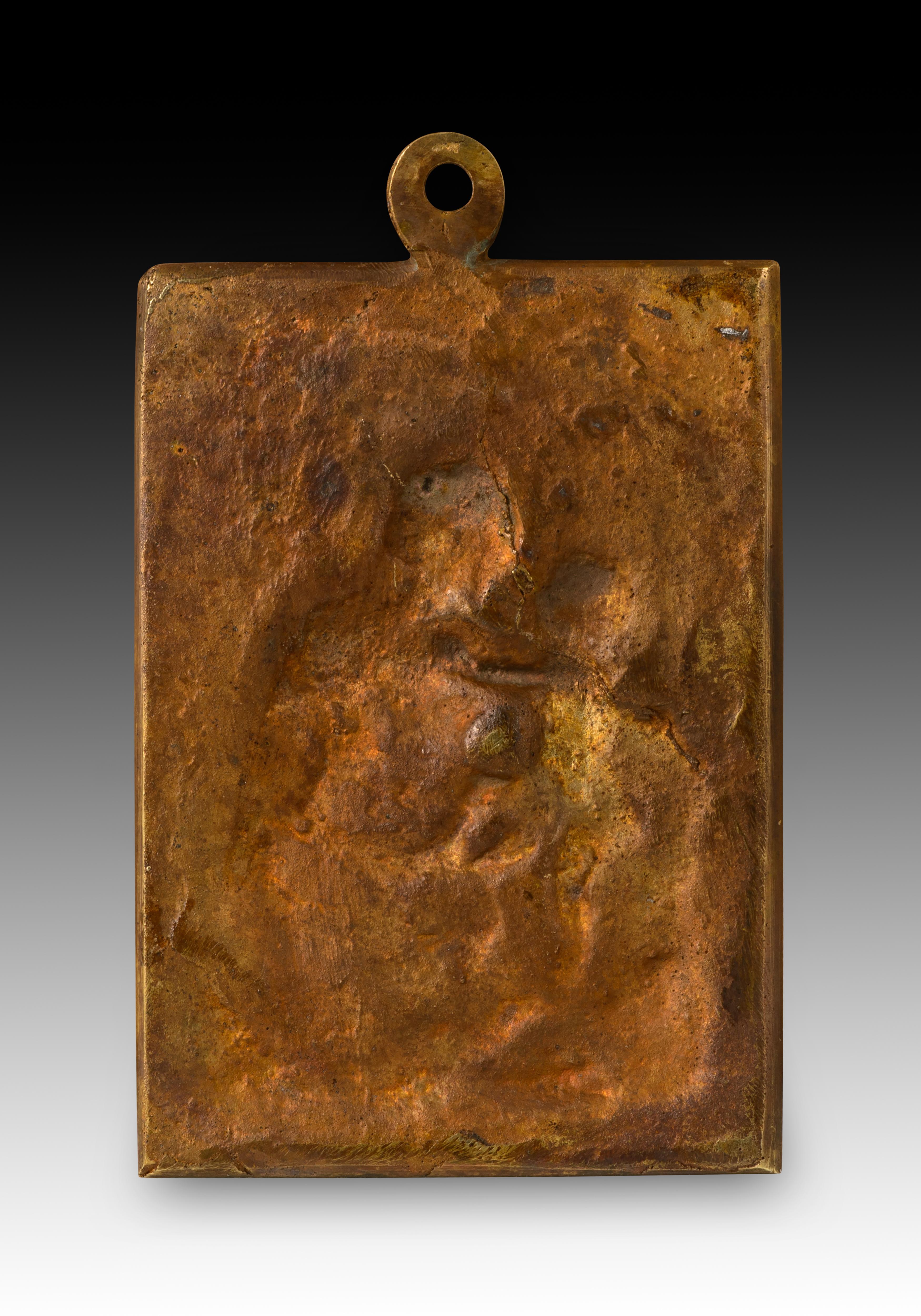 Spagnolo Targa devozionale, Vergine & Child. Bronzo. Spanish School, XVII secolo. in vendita
