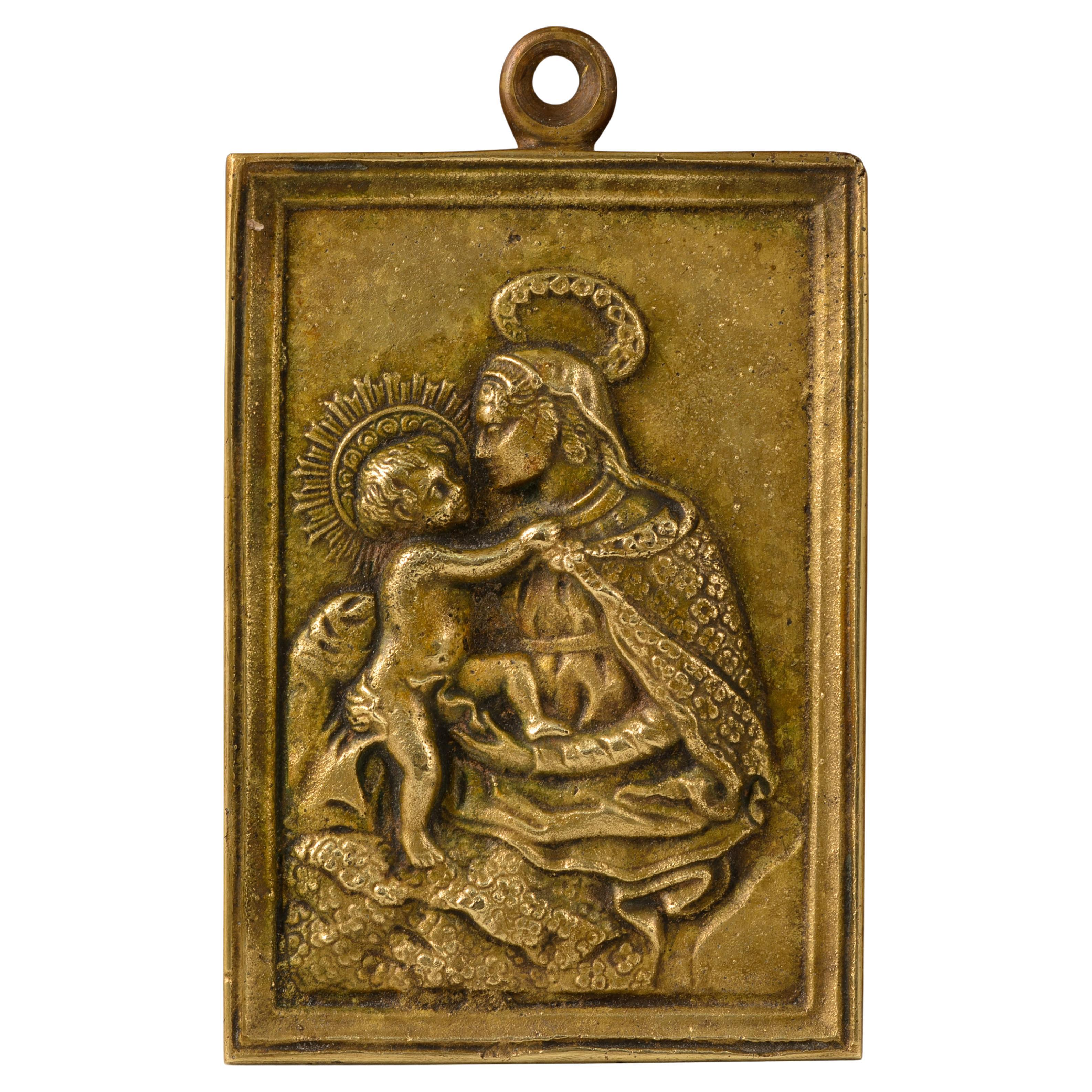 Targa devozionale, Vergine & Child. Bronzo. Spanish School, XVII secolo.