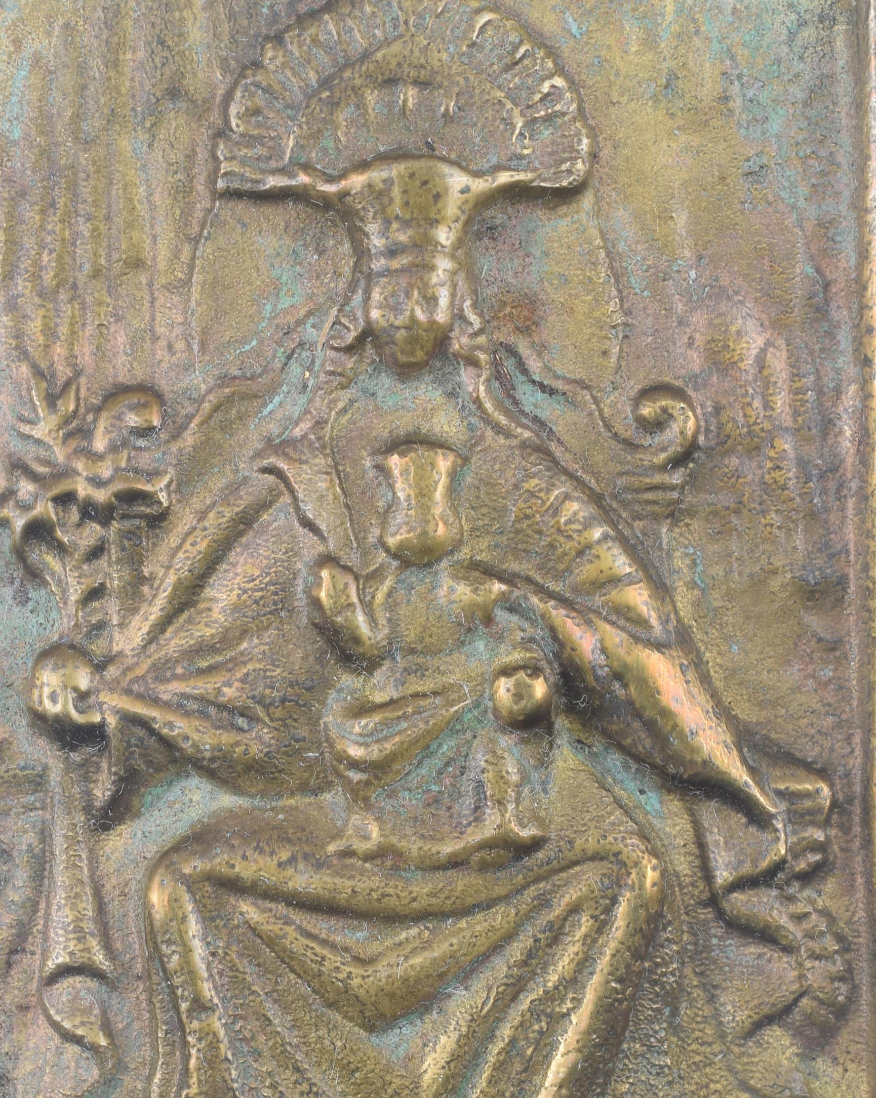 Neoclassical Revival Devotional plaque, Virgin of Montserrat. Bronze. Spanish school, 19th century. For Sale