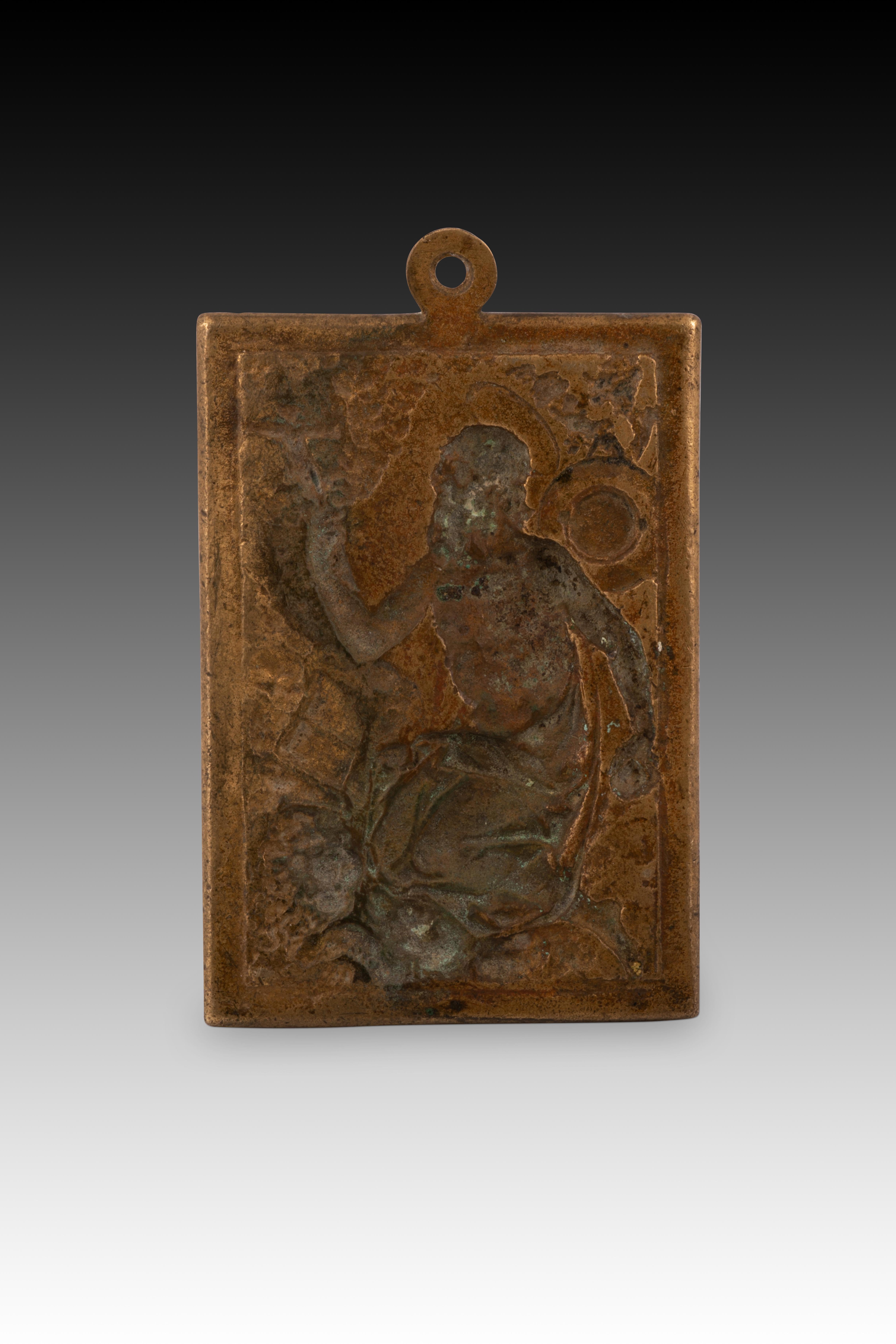Européen Plaque de dévotion avec Saint Jérôme. Bronze. École espagnole, 16e siècle en vente
