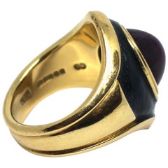 Devroomen 18 Karat Yellow Gold Enamel and Ruby Ring