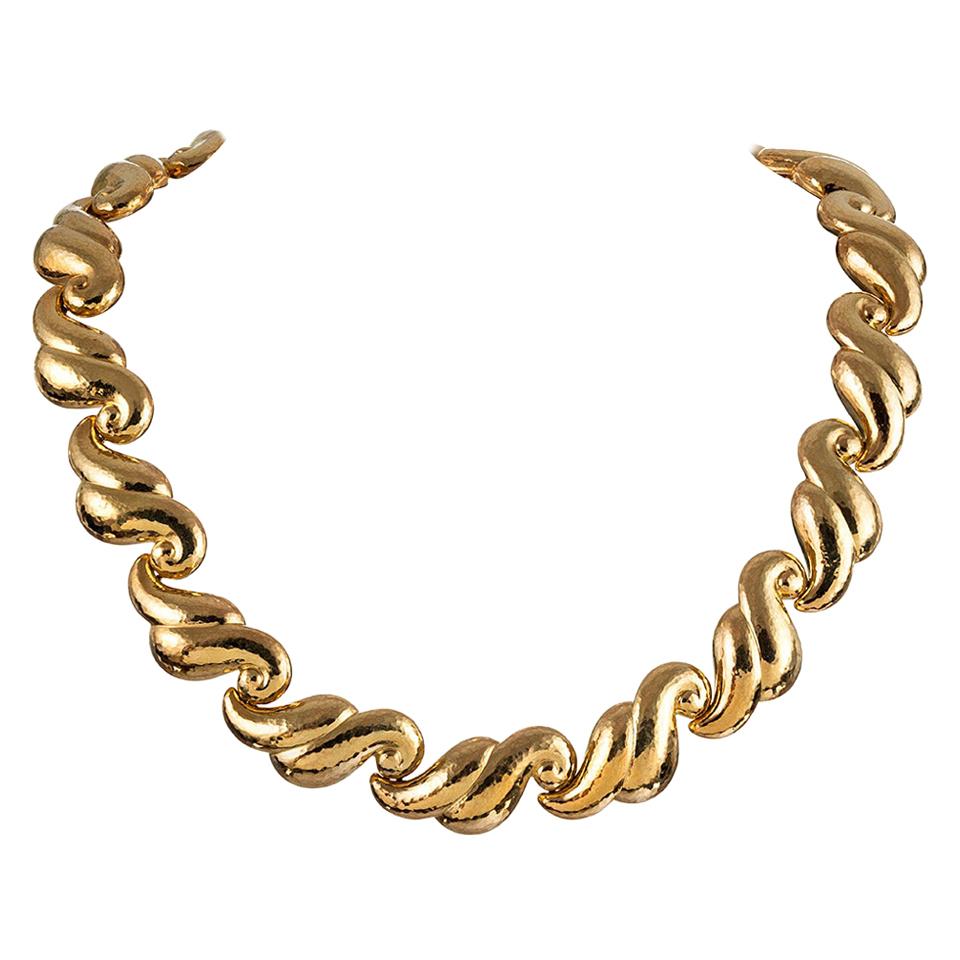 DeVroomen Scrolling Golden Link Necklace For Sale