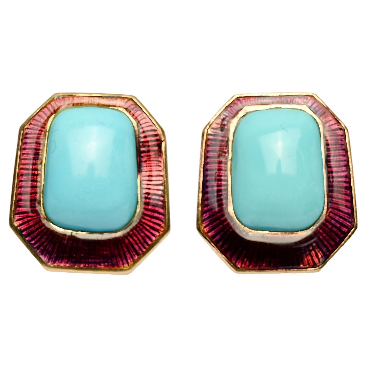DeVroomen Turquoise and Enamel Ear Clips