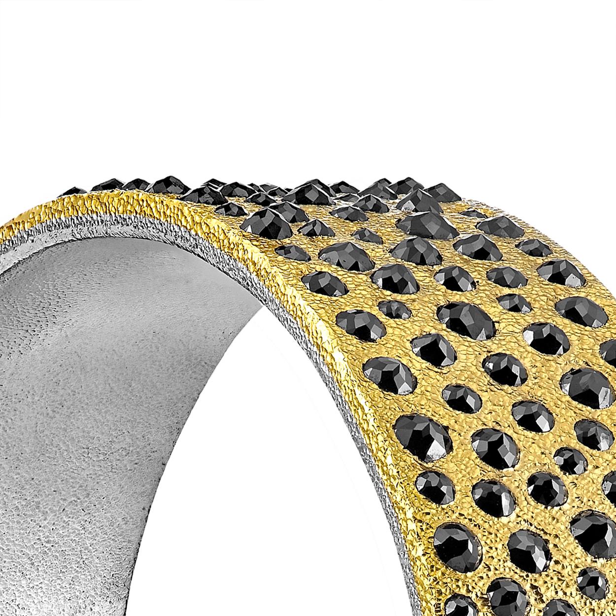 Devta Doolan 10.31 Carat Black Diamond Gold Platinum One of a Kind Cuff Bracelet In New Condition In Dallas, TX