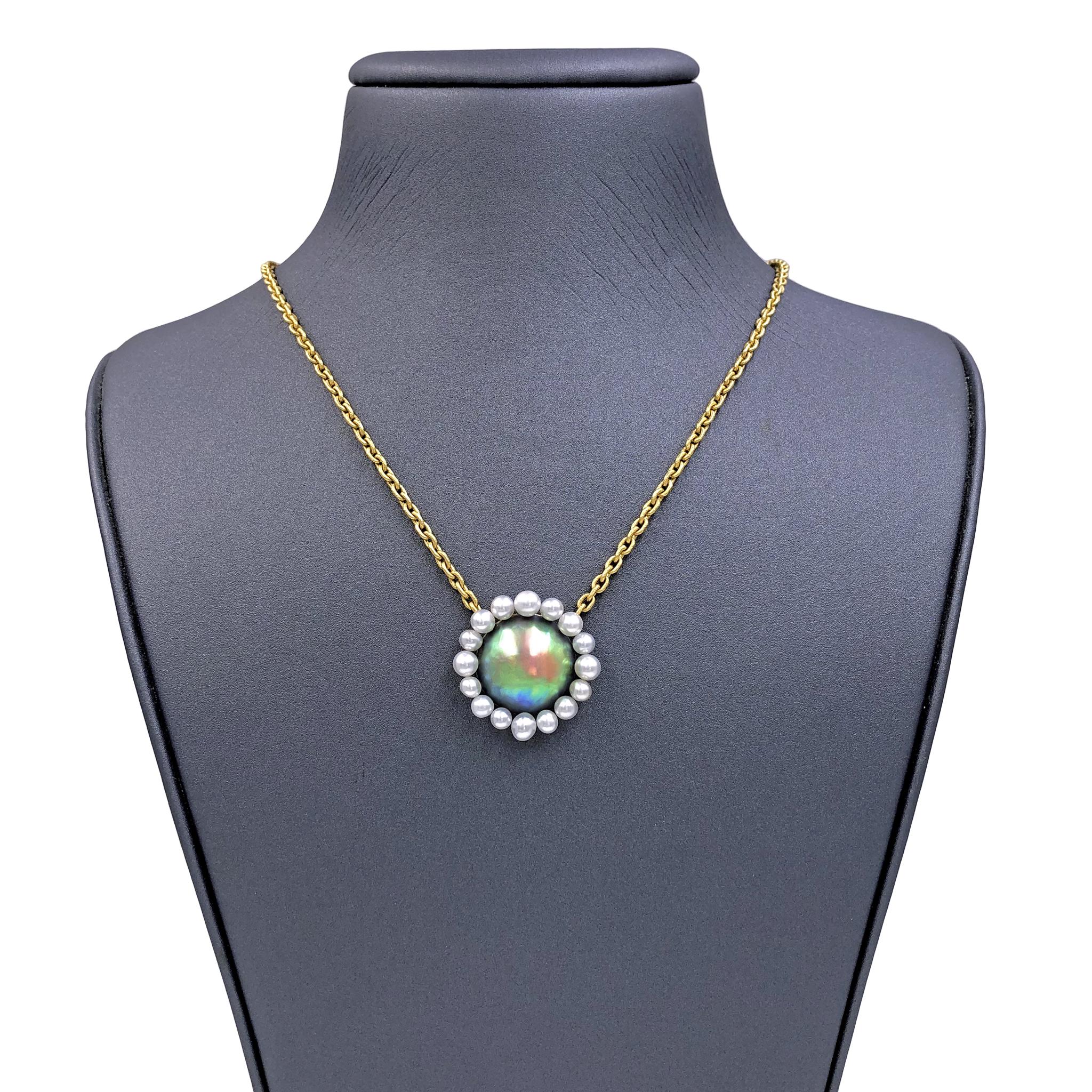 Artisan Devta Doolan Abalone and South Sea Keshi Pearl Handmade Gold Platinum Necklace
