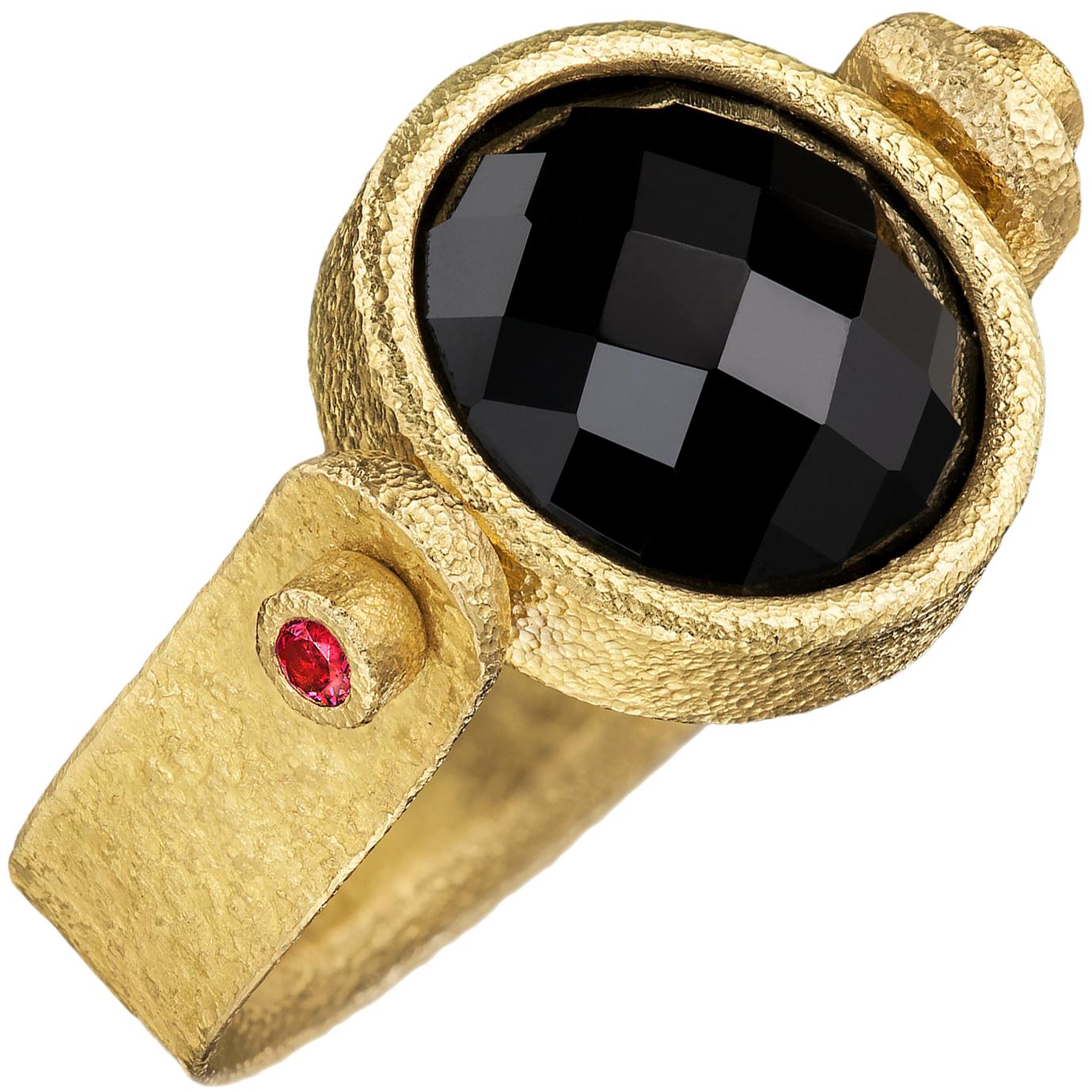 Devta Doolan Black and Pink Spinel High Karat Gold One of a Kind Flip Ring