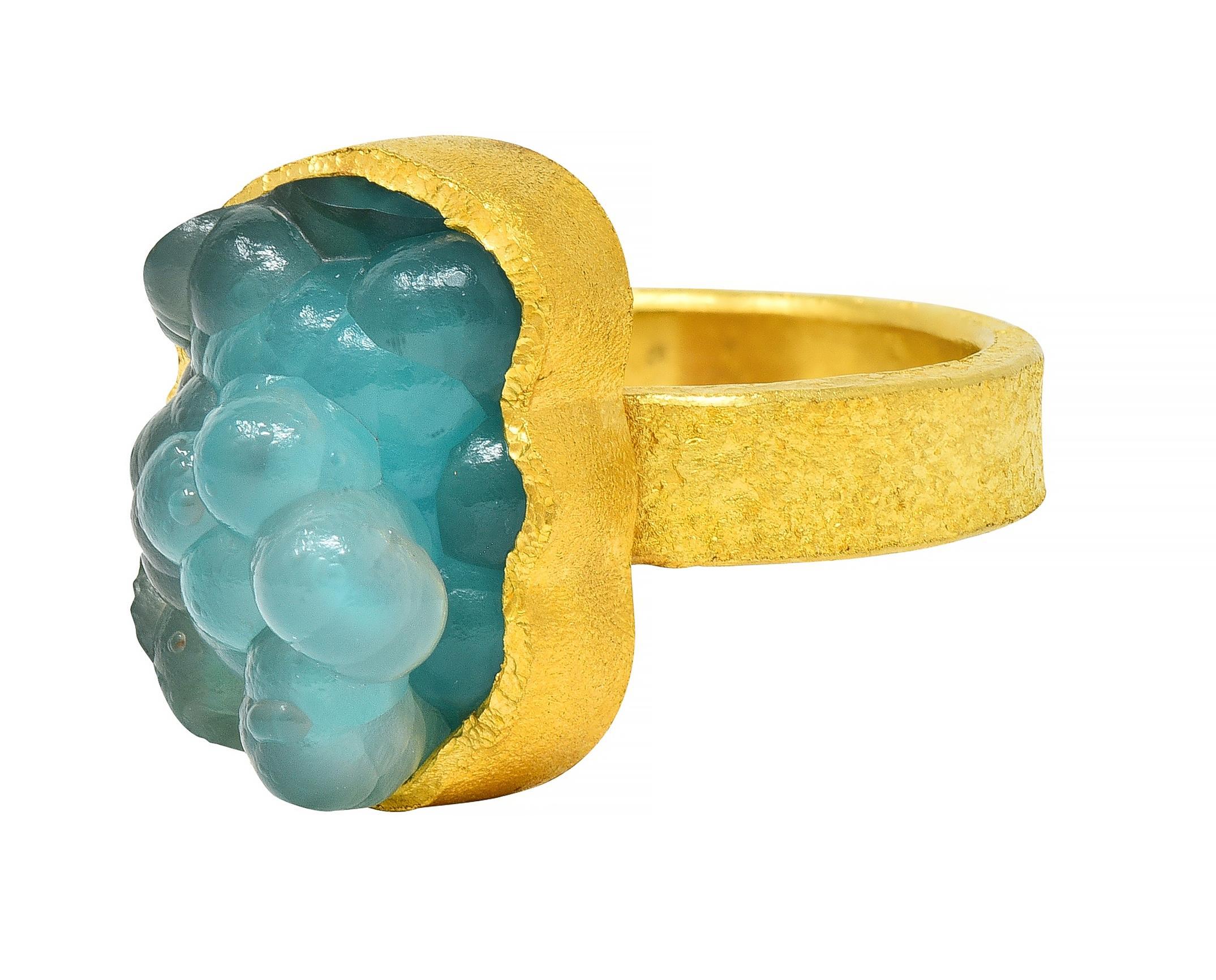 Devta Doolan Contemporary Chrysocolla 22 Karat Gold Organic Statement Ring For Sale 2