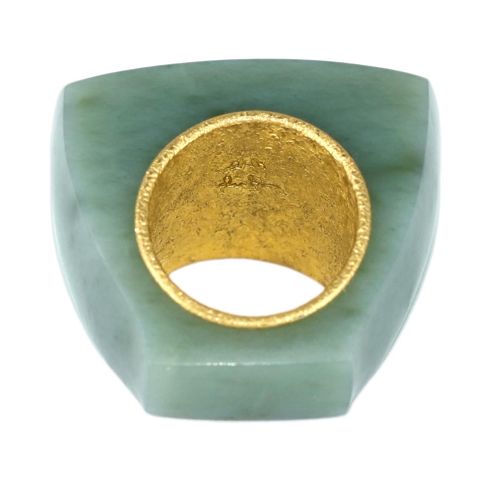 Tumbled Devta Doolan Hand Carved New Zealand Jade One of a Kind Golden Sleeve Ring