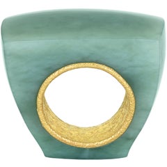 Devta Doolan Hand Carved New Zealand Jade One of a Kind Golden Sleeve Ring
