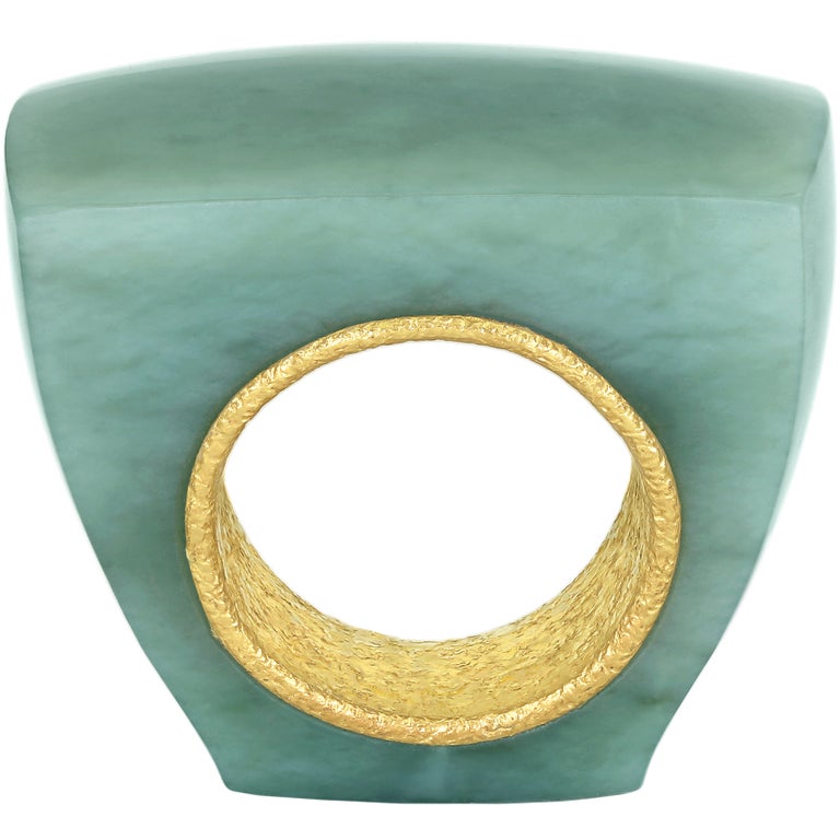 Devta Doolan Hand Carved New Zealand Jade One of a Kind Golden Sleeve Ring  For Sale at 1stDibs
