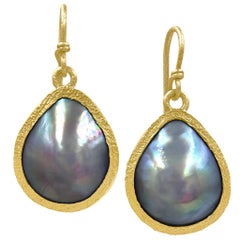 Devta Doolan Iridescent Sea of Cortez Mabe Pearl Dangle Drop Earrings