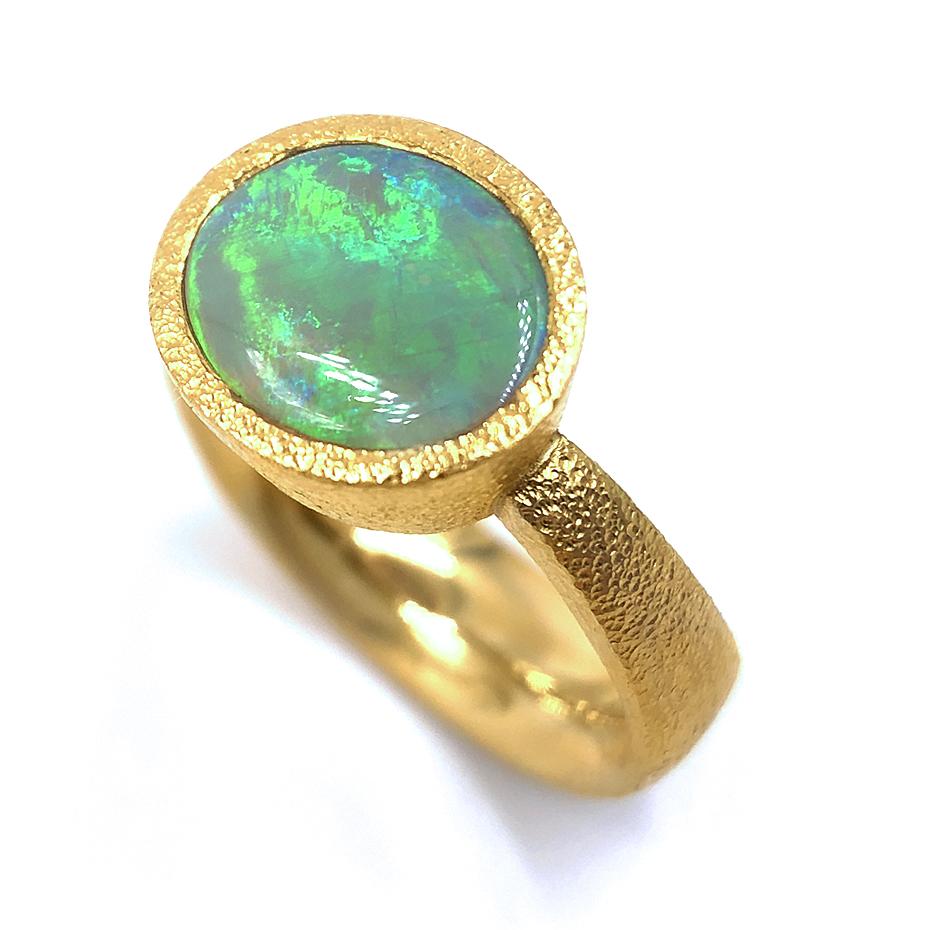 Artisan Devta Doolan Lightning Ridge Opal High Karat Gold One of a Kind Ring