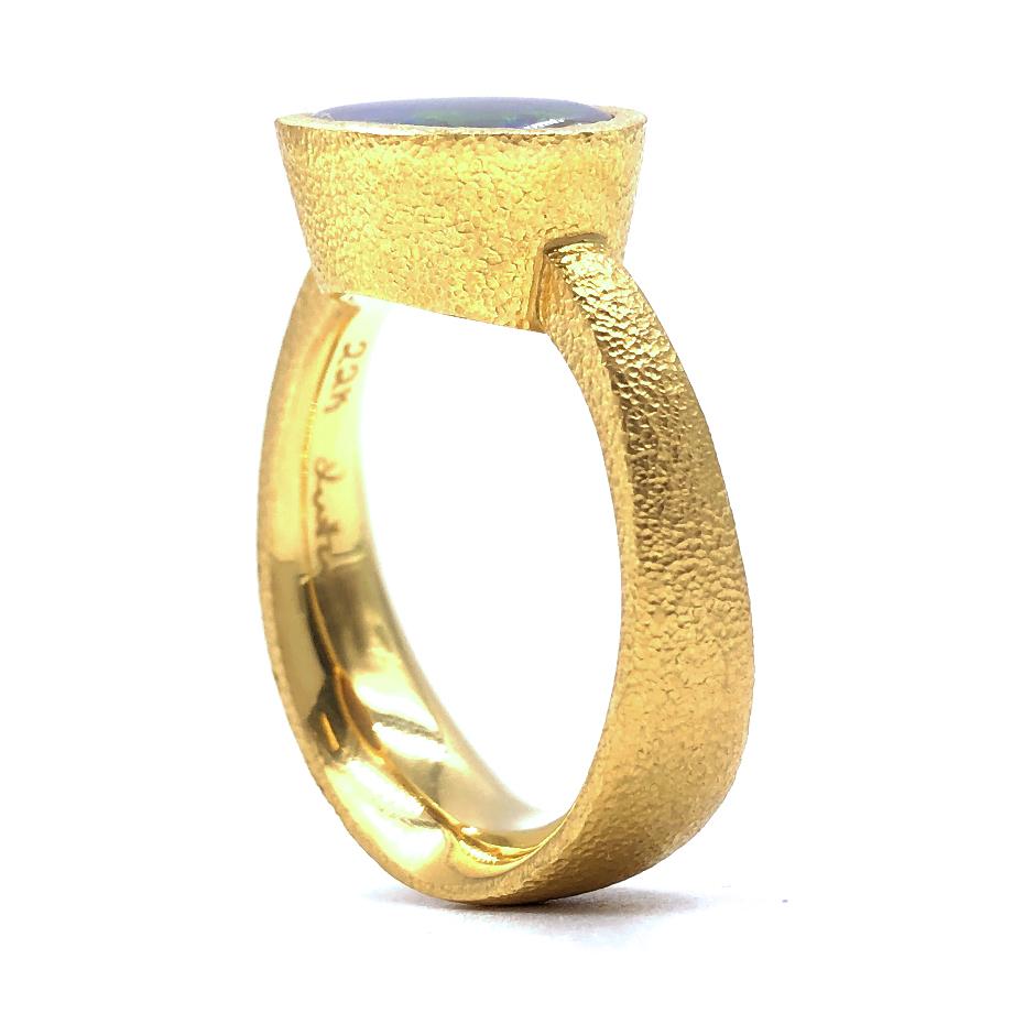 Oval Cut Devta Doolan Lightning Ridge Opal High Karat Gold One of a Kind Ring