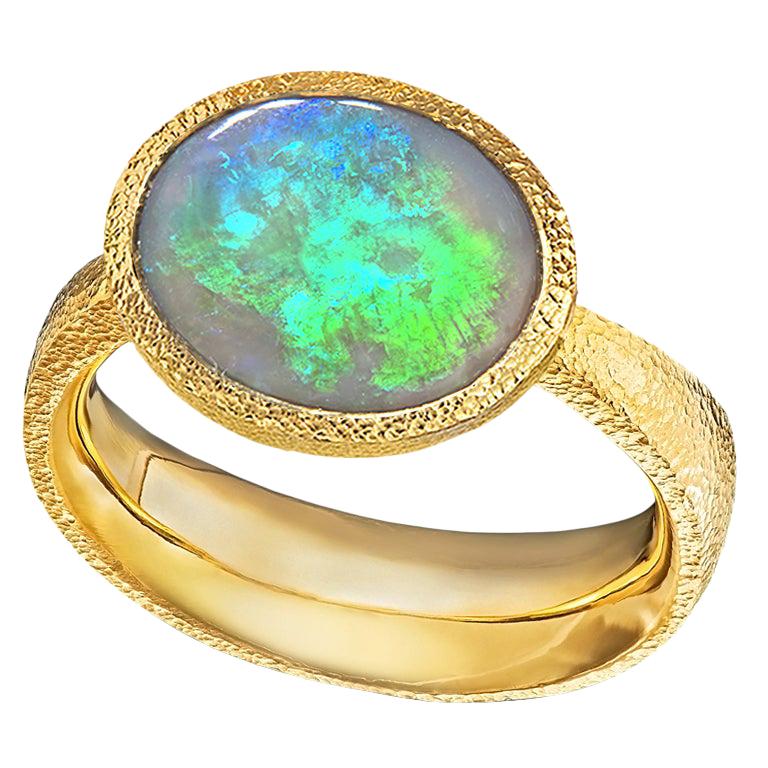 Devta Doolan Lightning Ridge Opal High Karat Gold One of a Kind Ring
