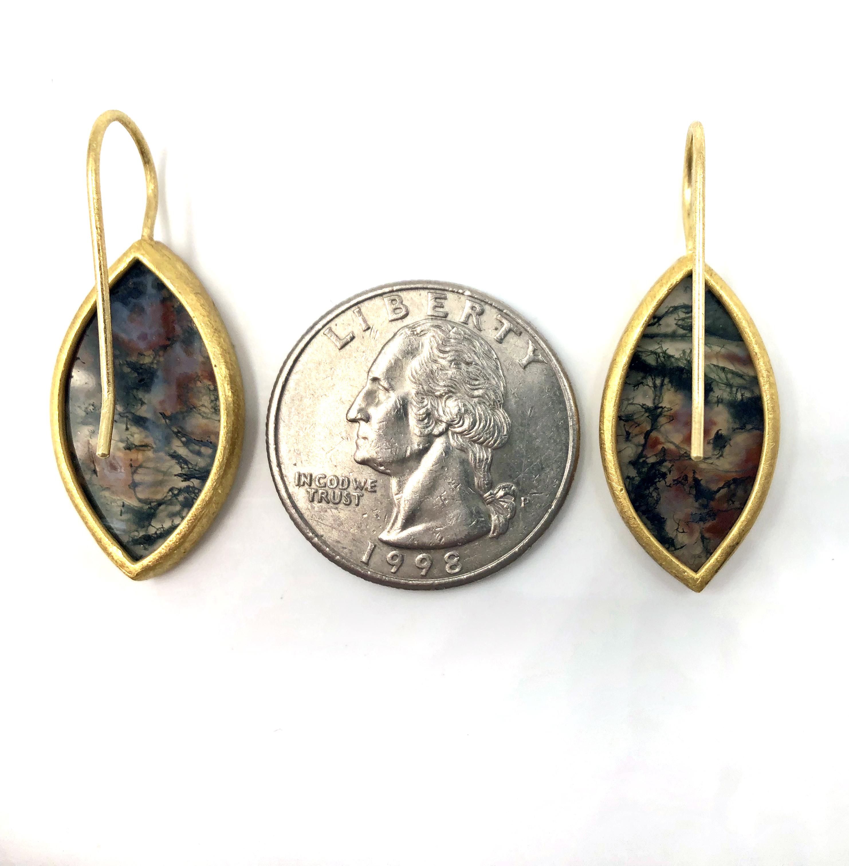 Artisan Devta Doolan Matched Natural Agate Marquise Gold Drop Earrings