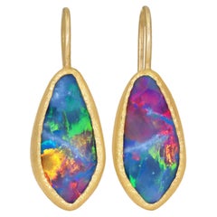 Devta Doolan One of a Kind Fiery Blue Opal Doublet Gold Drop Earrings