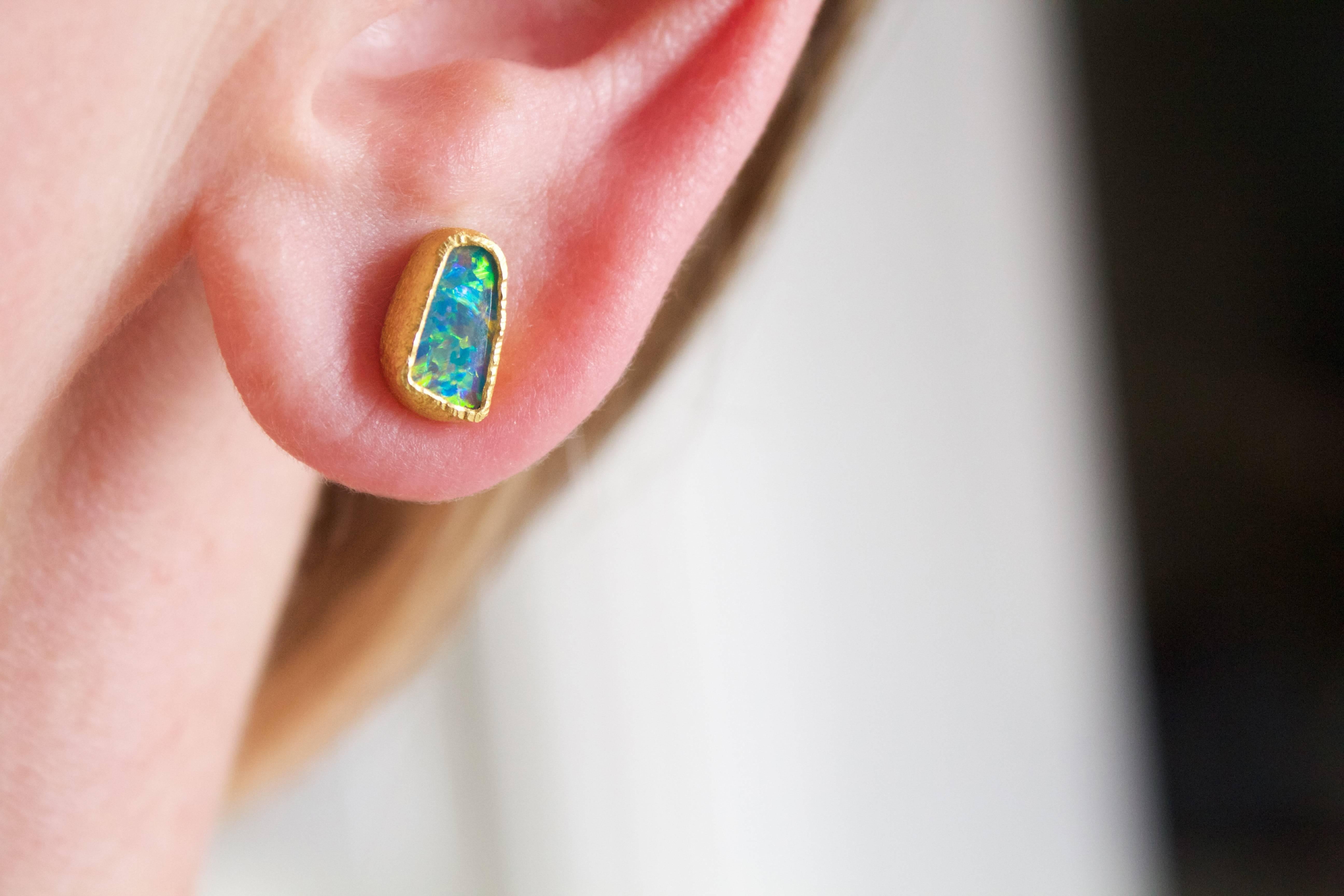 Women's Devta Doolan Opal Doublet Rainbow Confetti Fire Stud Earrings