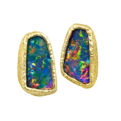 Devta Doolan Opal Doublet Rainbow Confetti Fire Stud Earrings