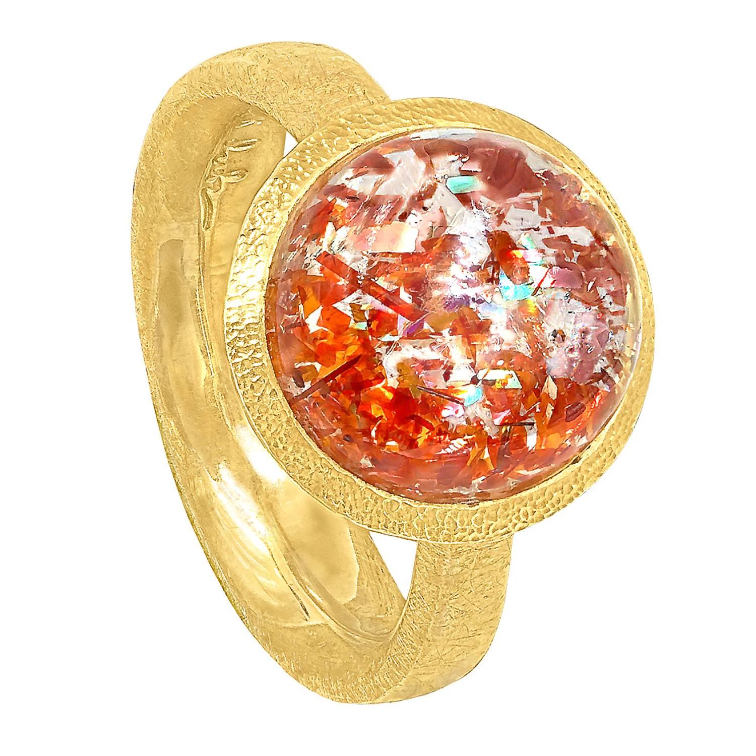 Devta Doolan Prized Natural Rainbow Sunstone One of a Kind Gold Ring