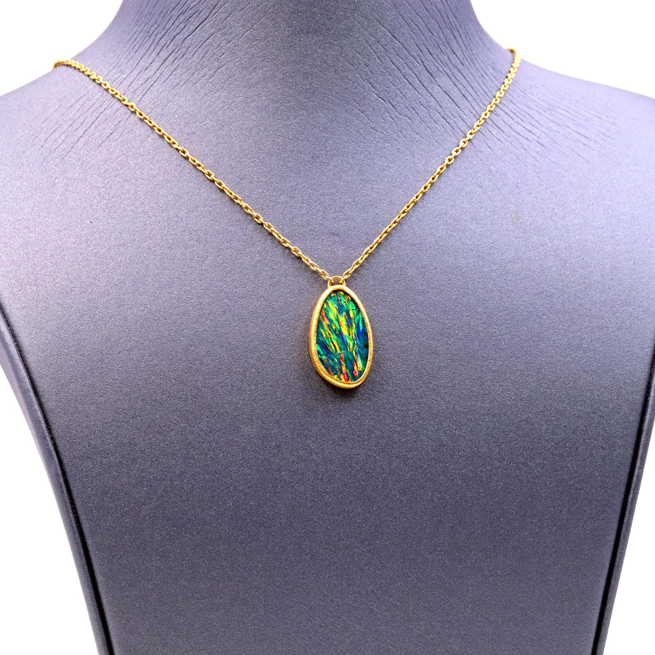 Artist Devta Doolan Rare Gem Black Lambina Opal Doublet 22k Handmade Chain Necklace