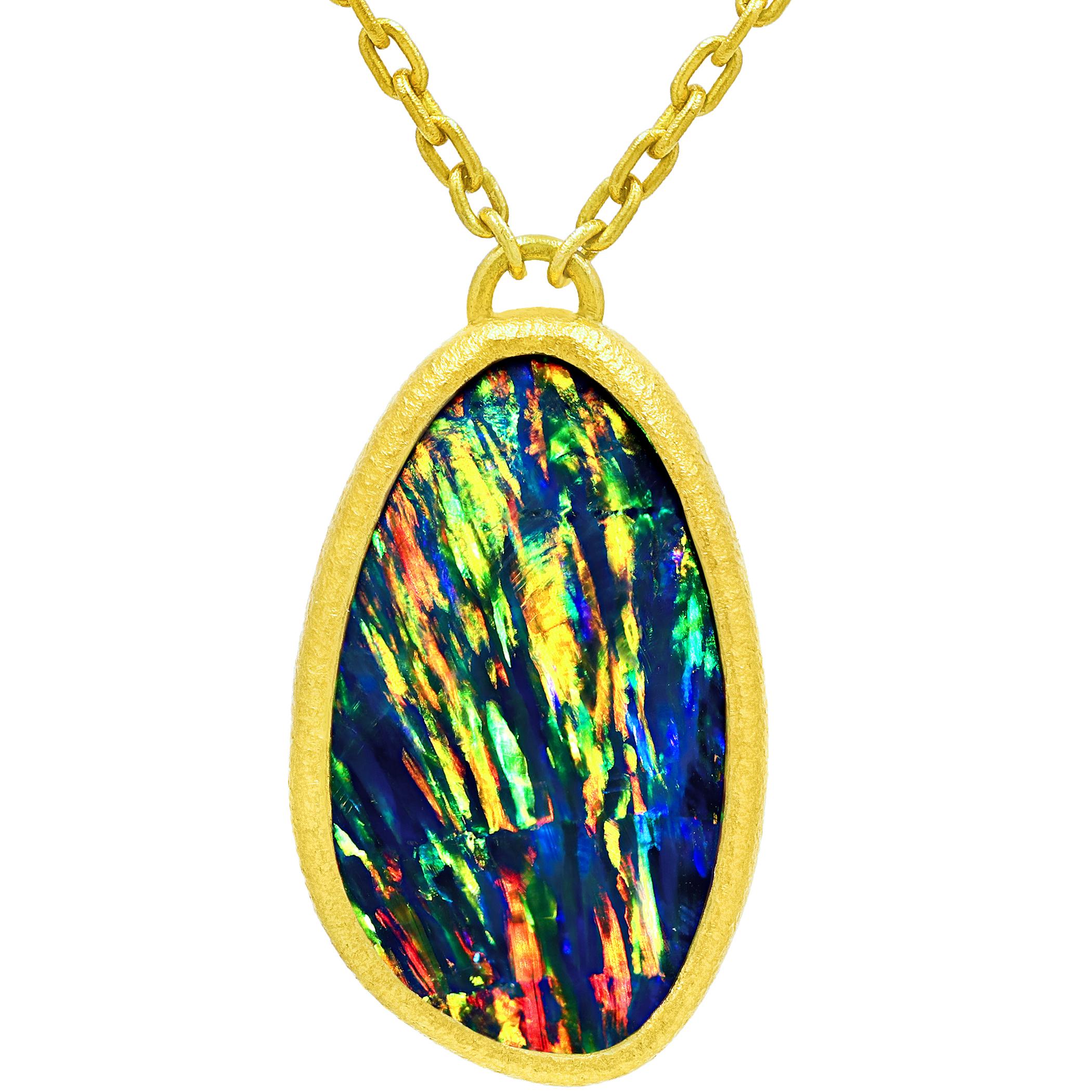 Devta Doolan Rare Gem Black Lambina Opal Doublet 22k Handmade Chain Necklace