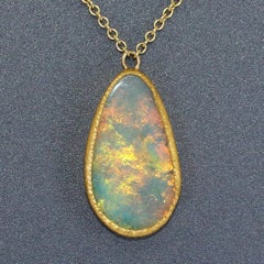 Devta Doolan Tropical Violet Blue Opal Doublet Gold Pendant Drop Necklace