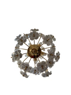 Dew and Gold, Majestic Murano White Flowers Chandelier, 1980's