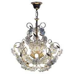 Dew and Gold, Majestic Murano White Flowers Chandelier, 1980's