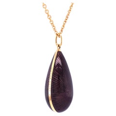Dew Drop Pendant Necklace - 18k Yellow Gold - Purple Vitreous Enamel Guilloche