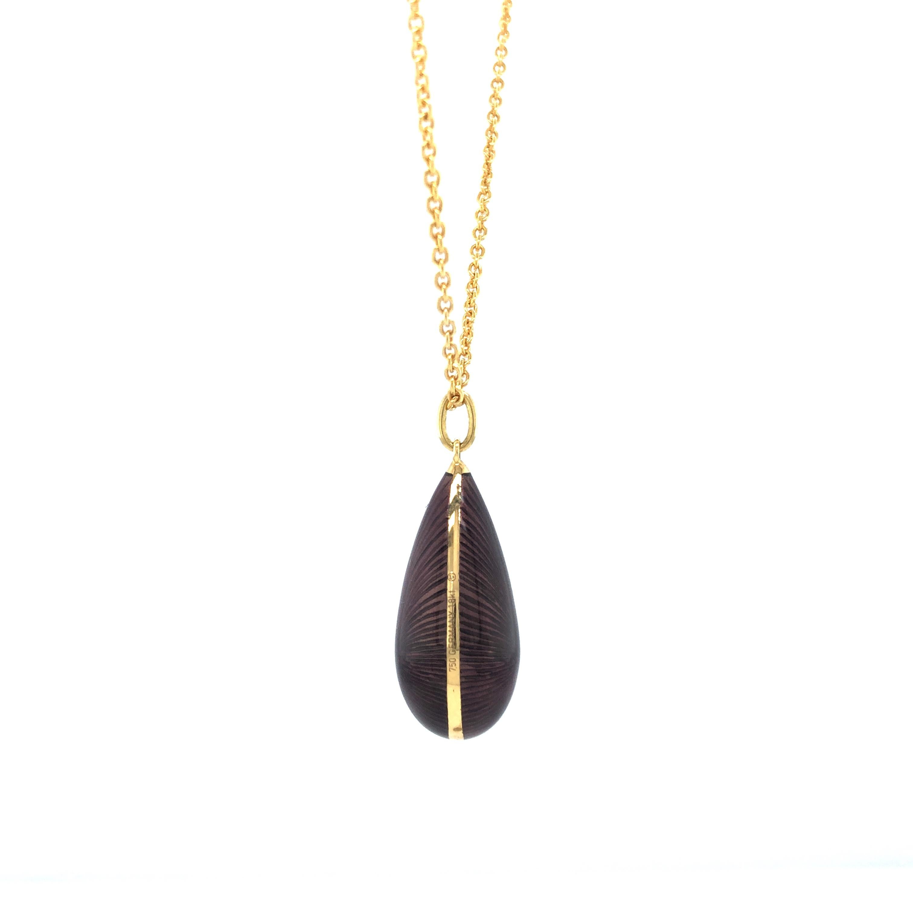 Victorian Dew Drop Pendant Necklace - 18k Yellow Gold - Purple Vitreous Enamel Guilloche For Sale