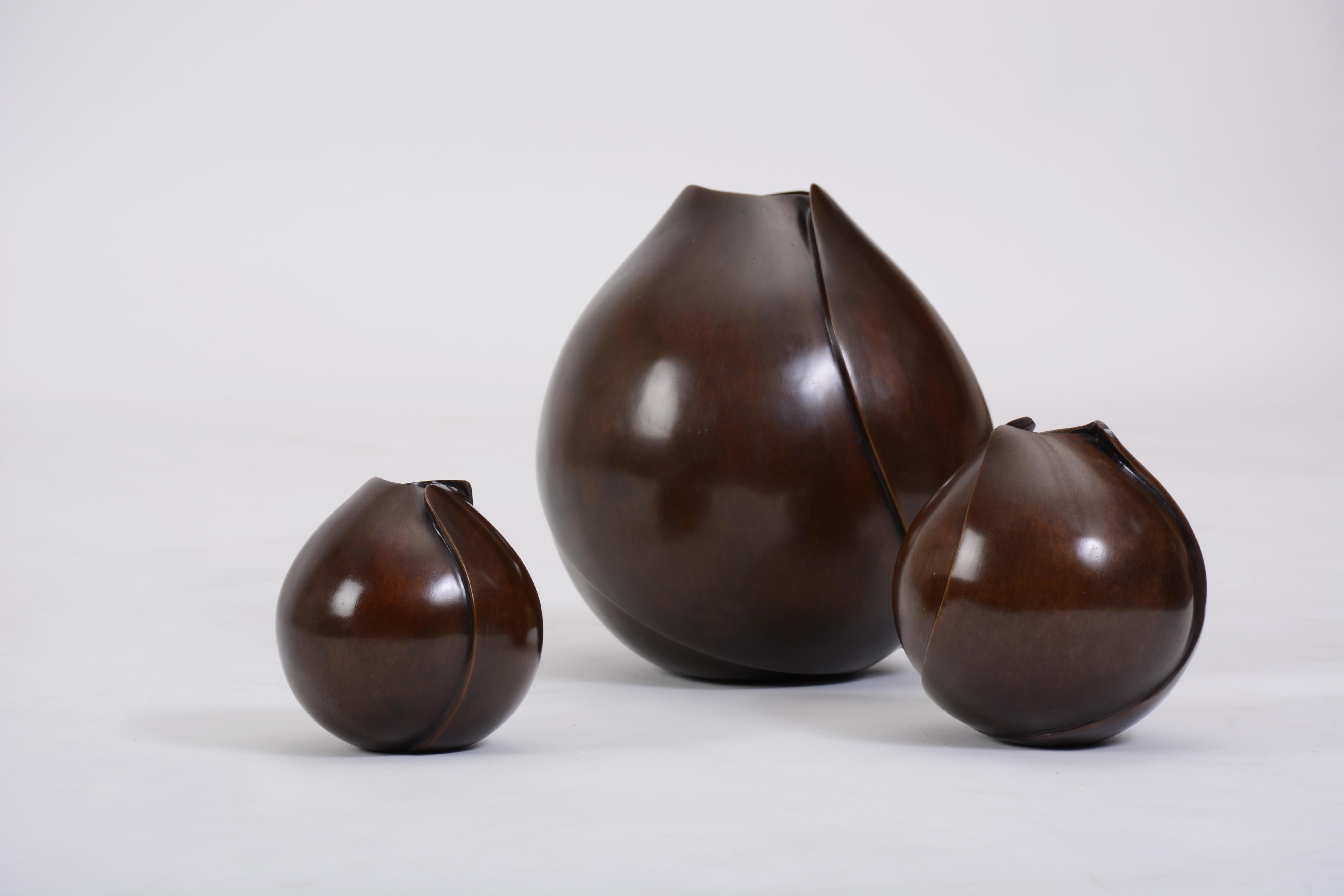 European Dew Vase Set of 3 in Cast Bronze by Elan Atelier For Sale