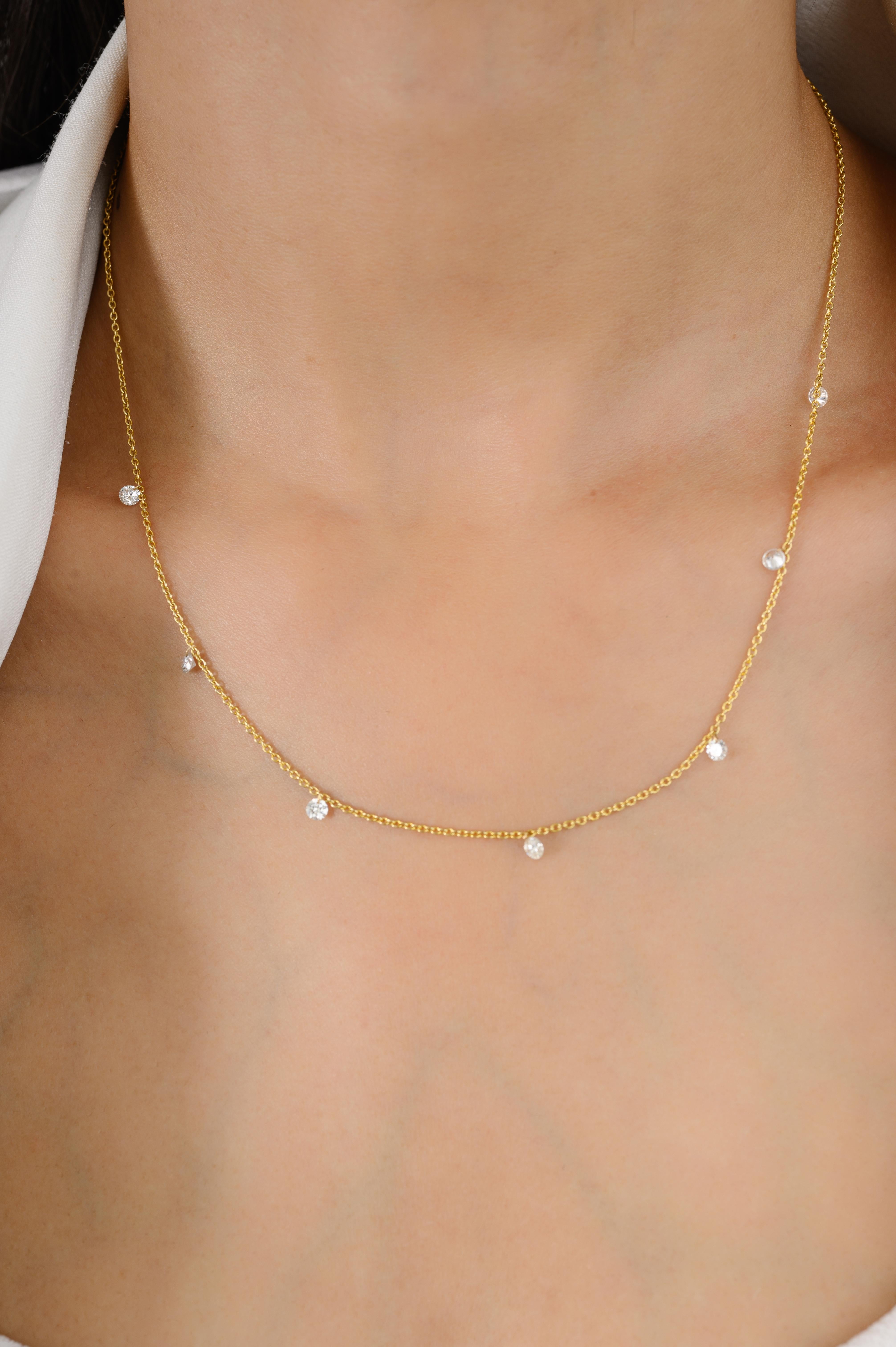 Collier à chaîne en diamants naturels Dewdrop en or 18 carats, cloutés en or. Ce superbe bijou rehausse instantanément un look décontracté ou une tenue habillée. 
Le diamant, pierre de naissance du mois d'avril, apporte l'amour, la gloire, le succès