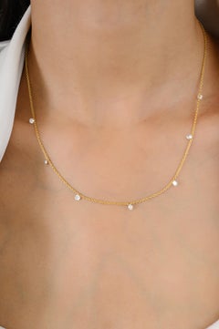 Dewdrop Natural Diamond Chain Necklace in 18k Solid Yellow Gold