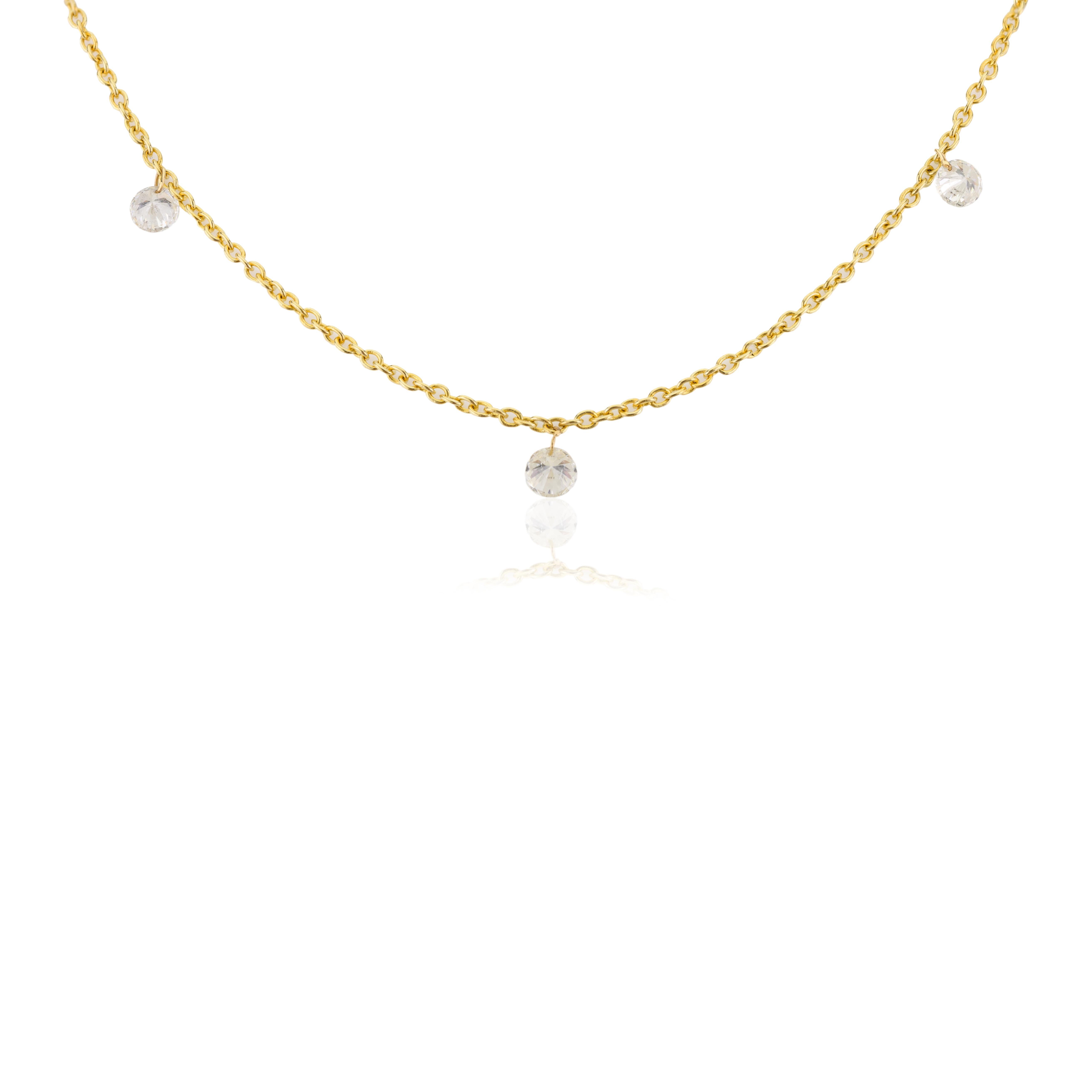Moderniste Chaîne collier en or jaune massif 18 carats avec diamants naturels en forme de goutte d'eau en vente