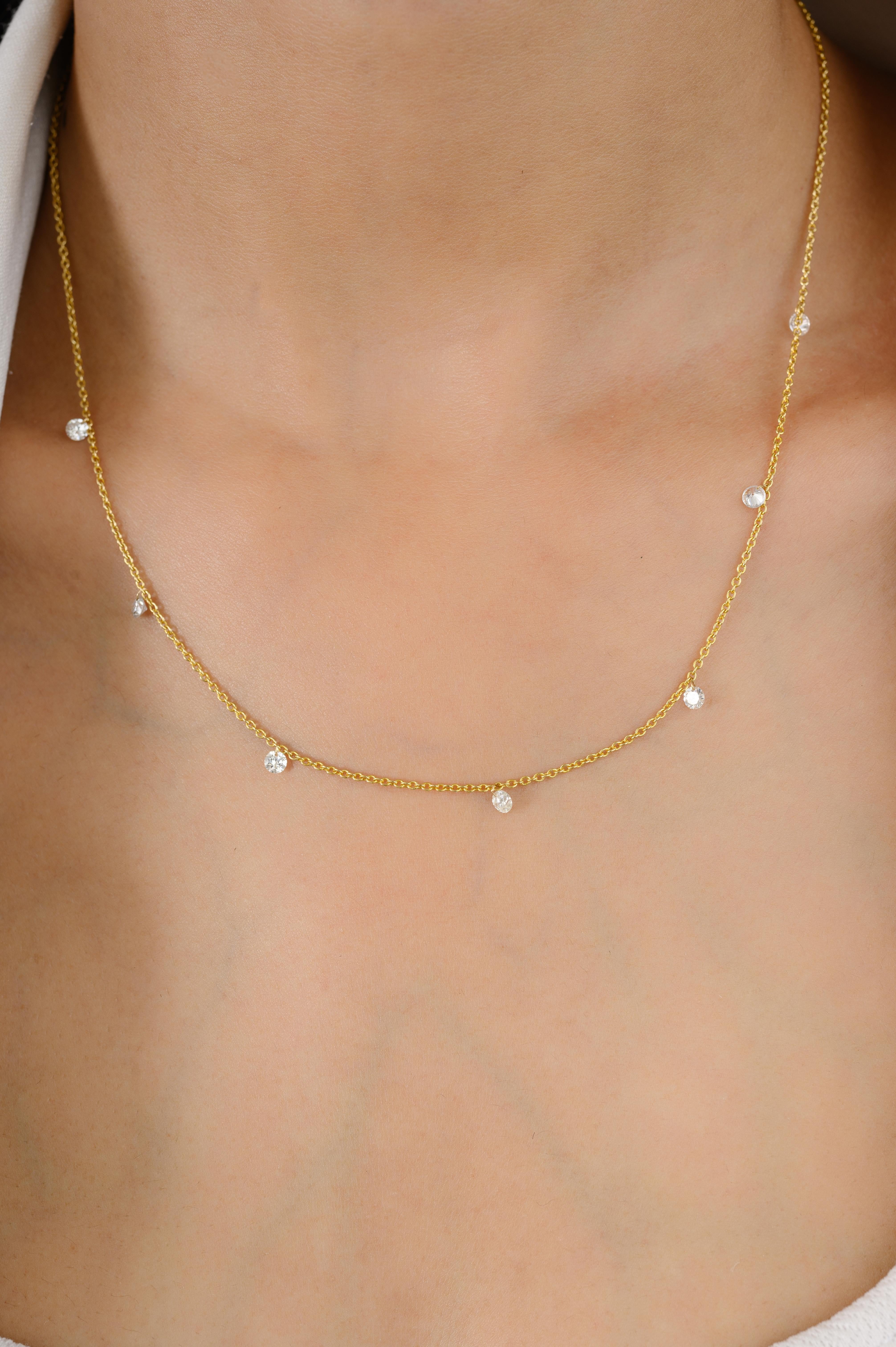 Taille ronde Chaîne collier en or jaune massif 18 carats avec diamants naturels en forme de goutte d'eau en vente