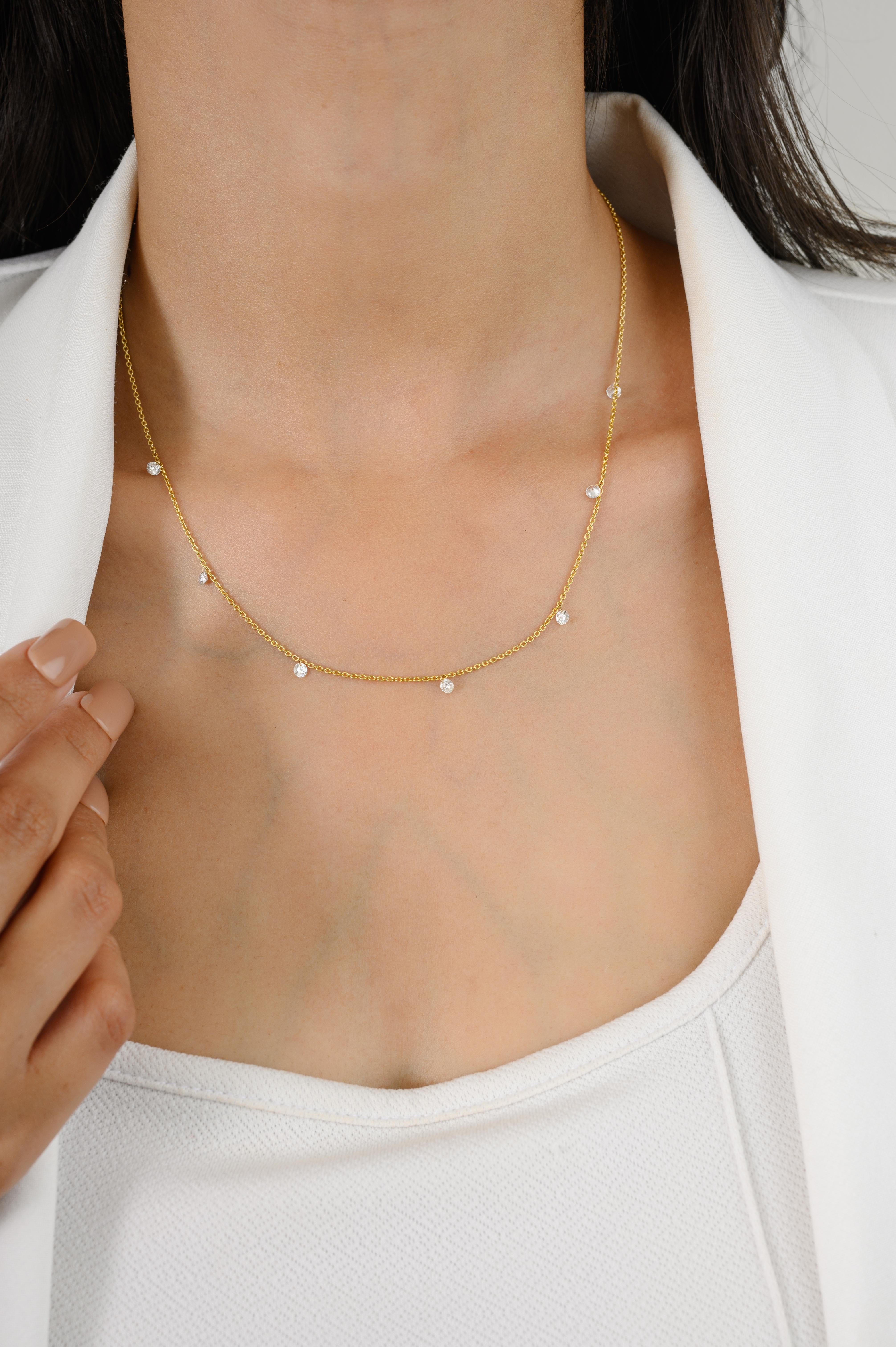 Chaîne collier en or jaune massif 18 carats avec diamants naturels en forme de goutte d'eau Pour femmes en vente