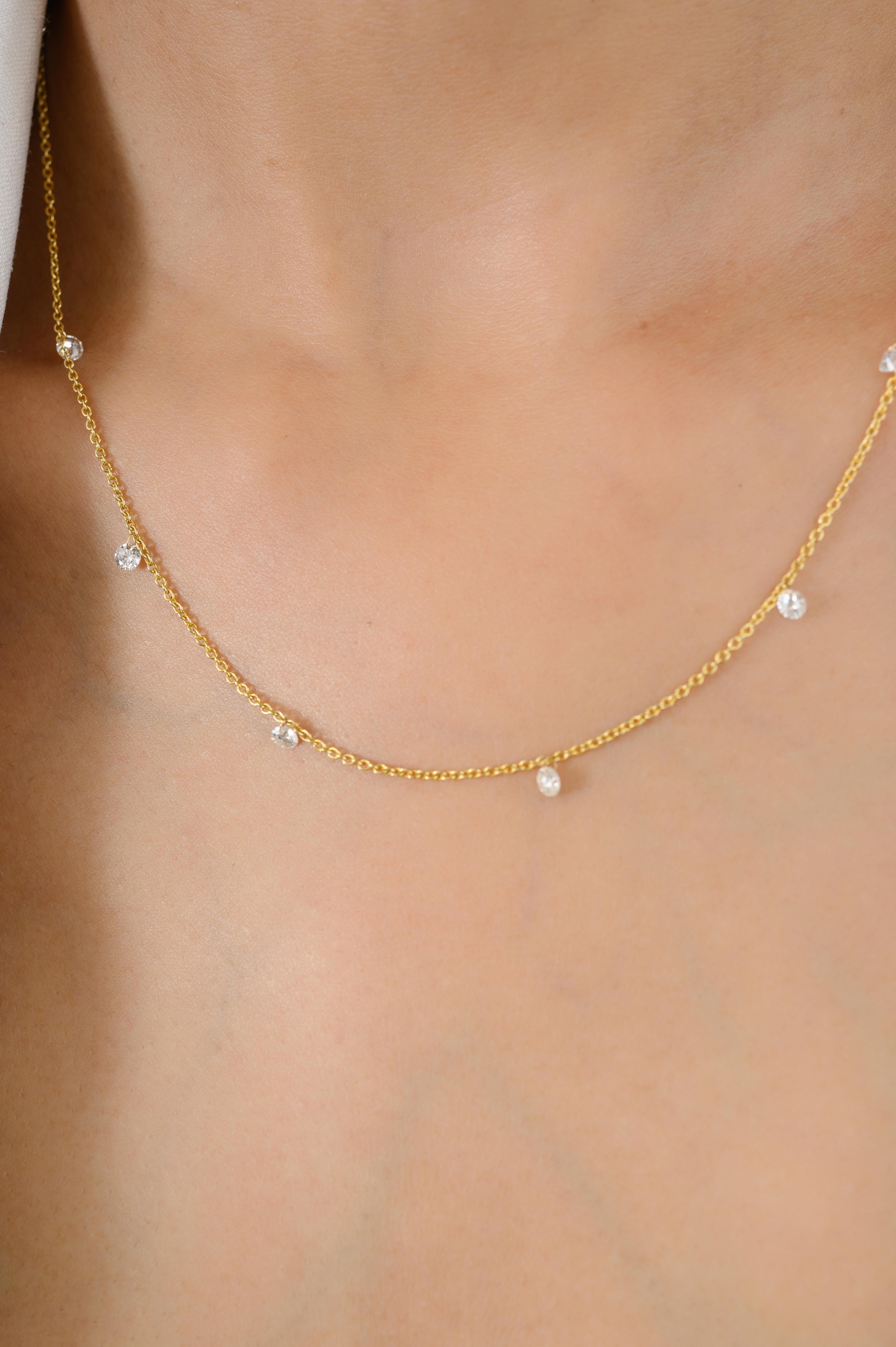 Chaîne collier en or jaune massif 18 carats avec diamants naturels en forme de goutte d'eau en vente 2