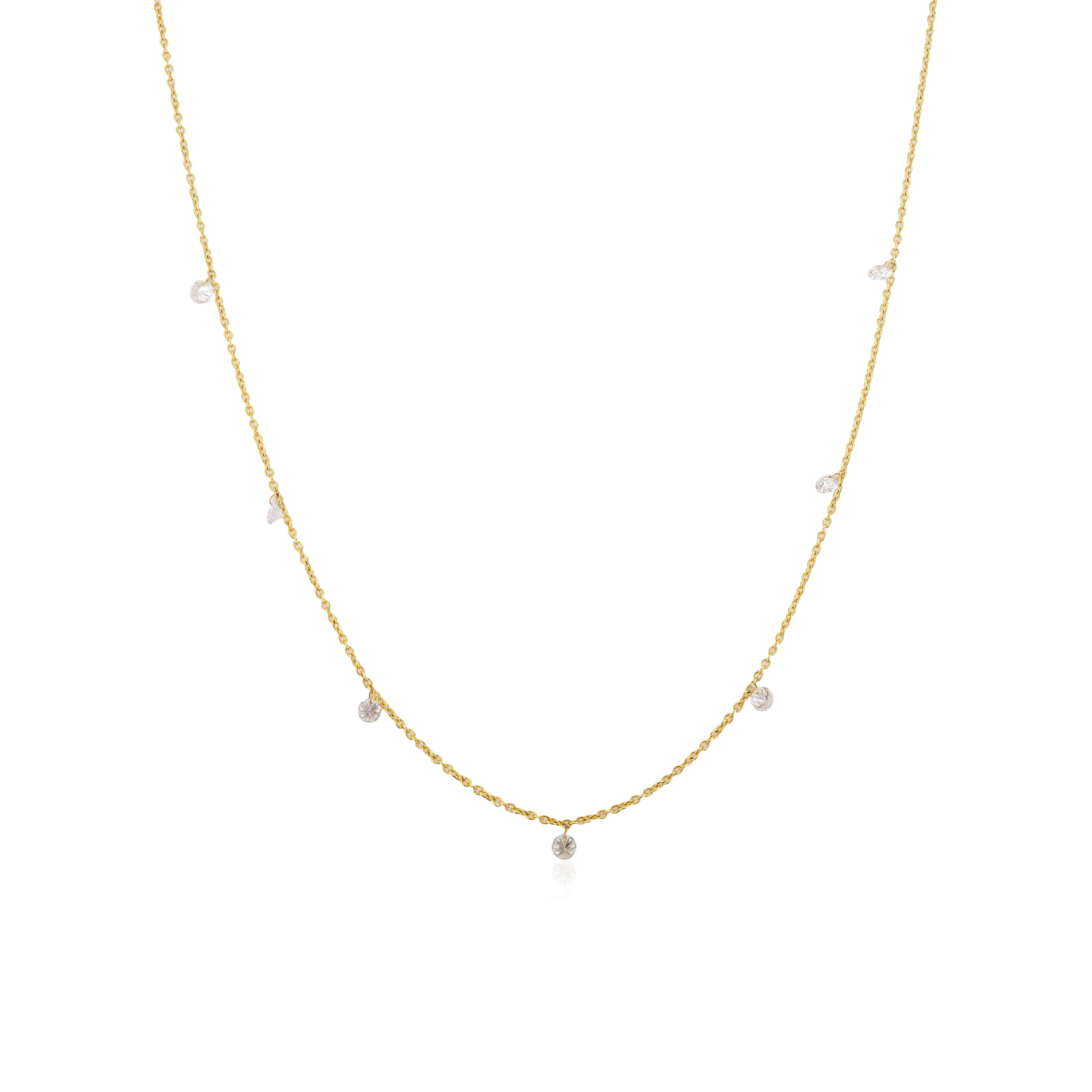Chaîne collier en or jaune massif 18 carats avec diamants naturels en forme de goutte d'eau en vente 3