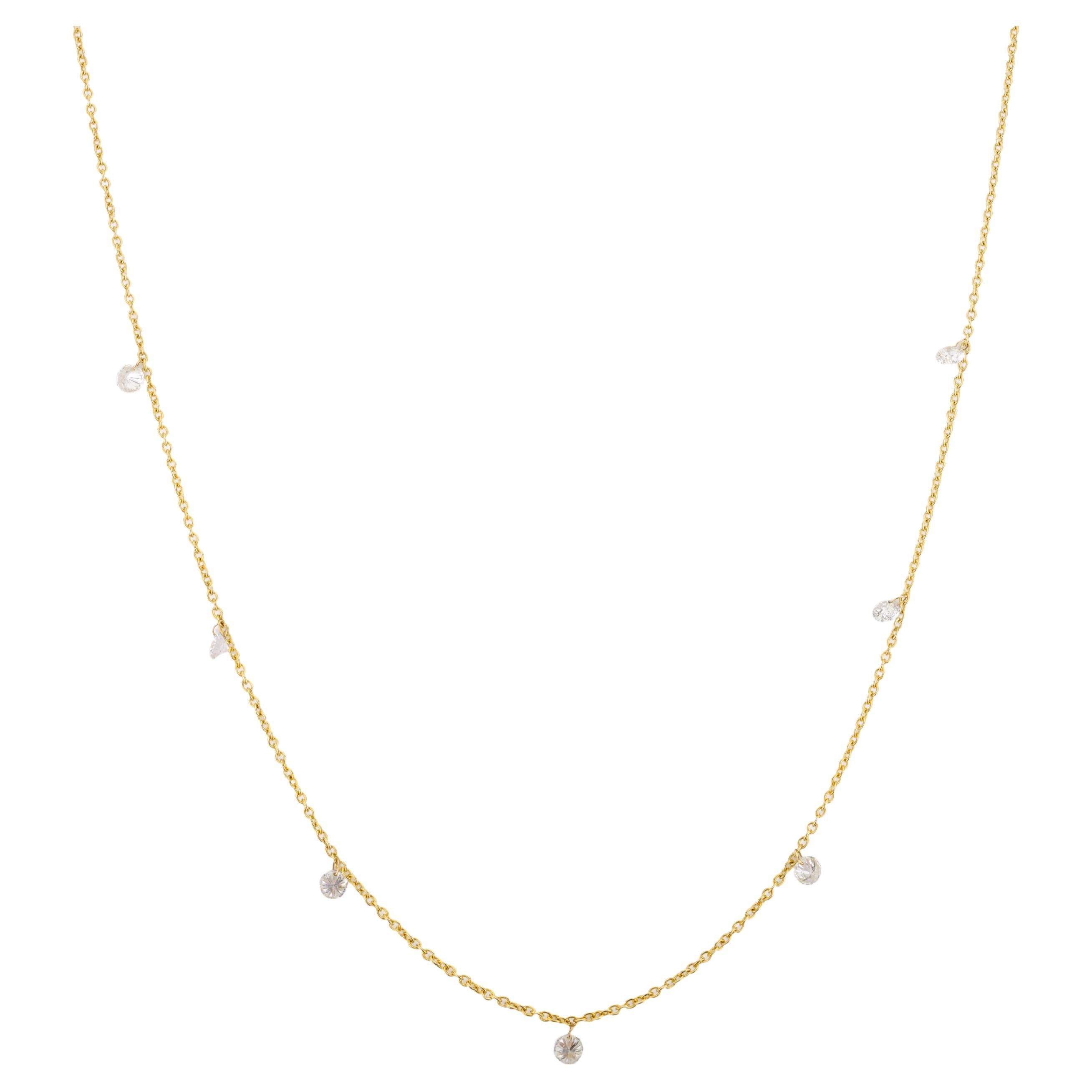 Dewdrop Natural Diamond Chain Necklace in 18k Solid Yellow Gold