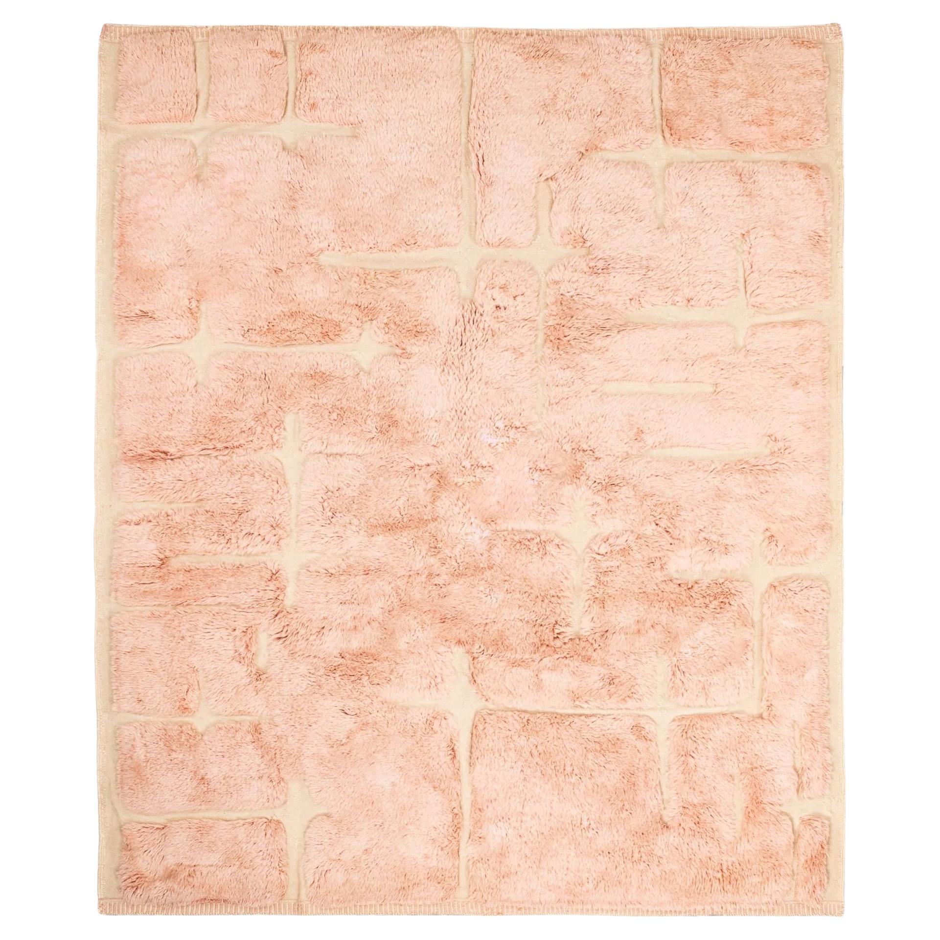 Dewdrop, Pink, Authentic Premium Shag, All-Natural Wool Moroccan Rug For Sale