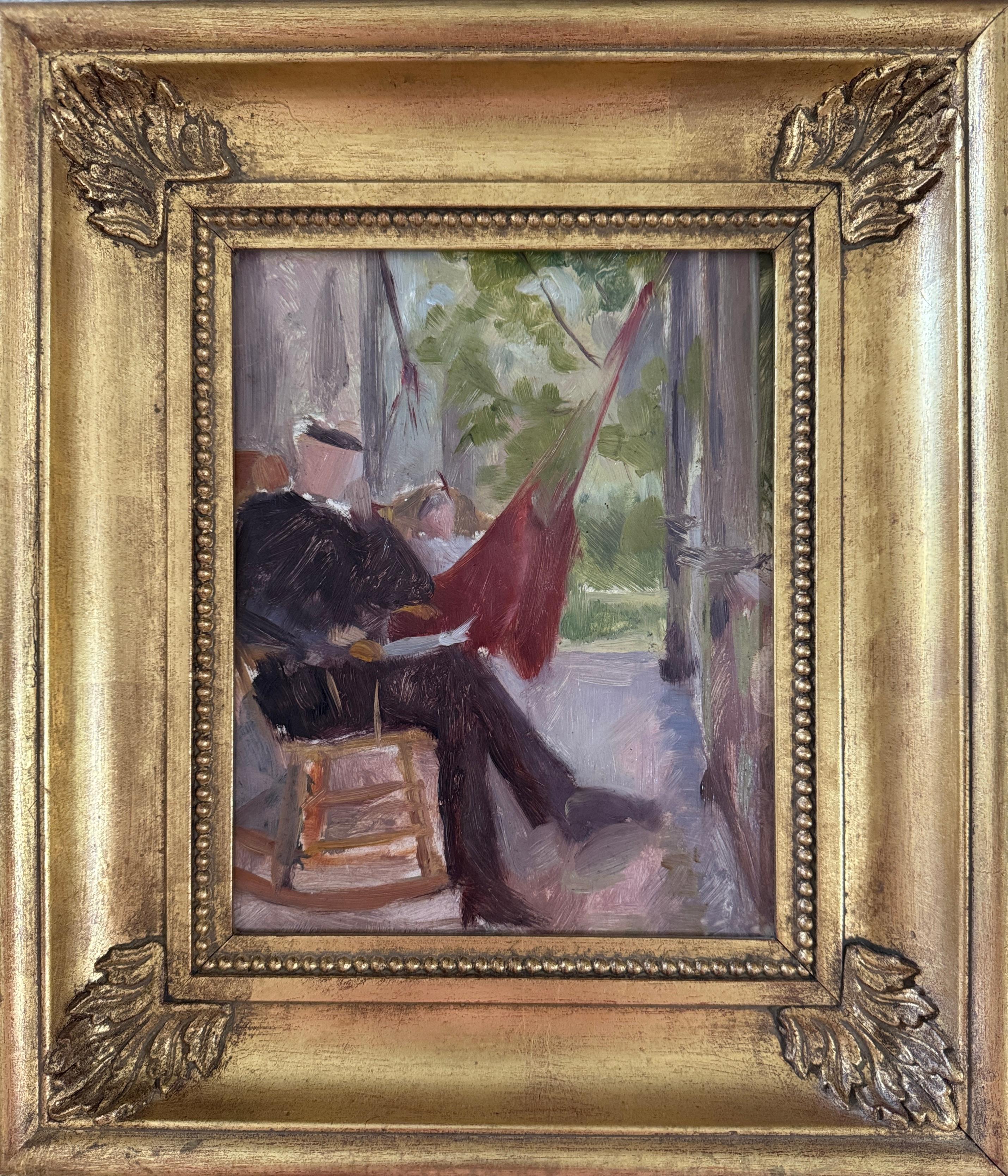 Man In A Rocking Chair Impressionist Oil on Board