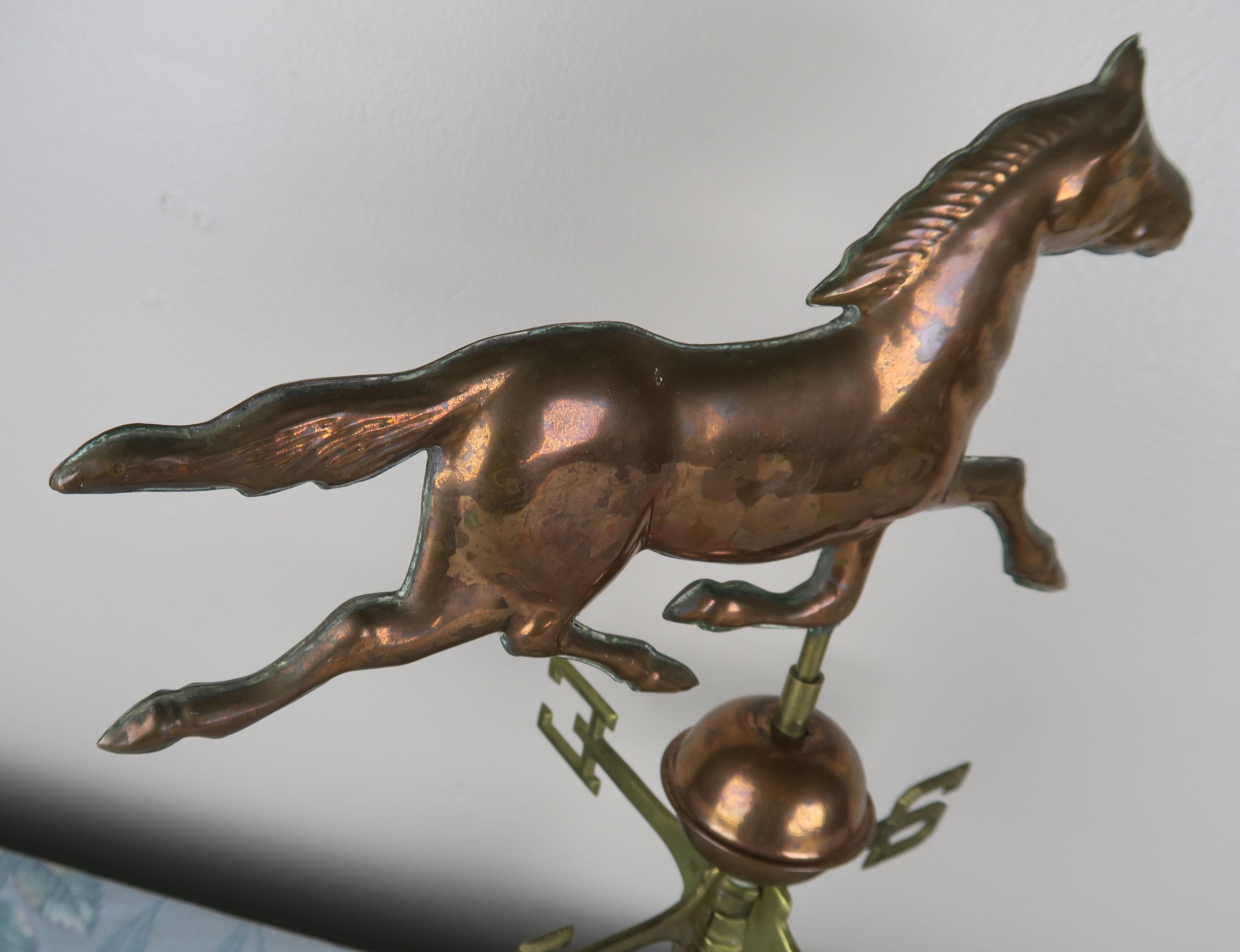 American Dexter Style Copper Horse Weathervane on Brass Base