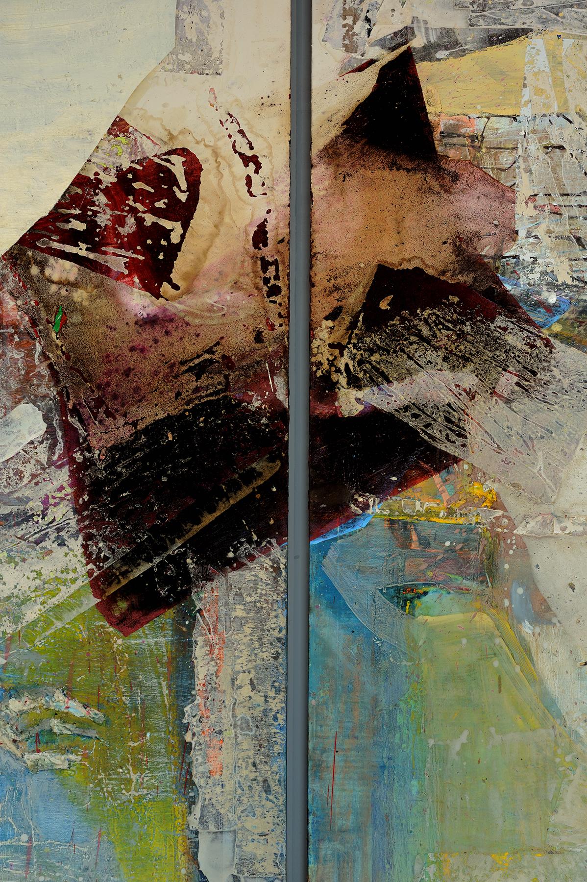 Komposition - Mixed Media Abstraktes Gemälde Farben Rot Blau Grau Schwarz Weiß – Painting von Deyan Valkov