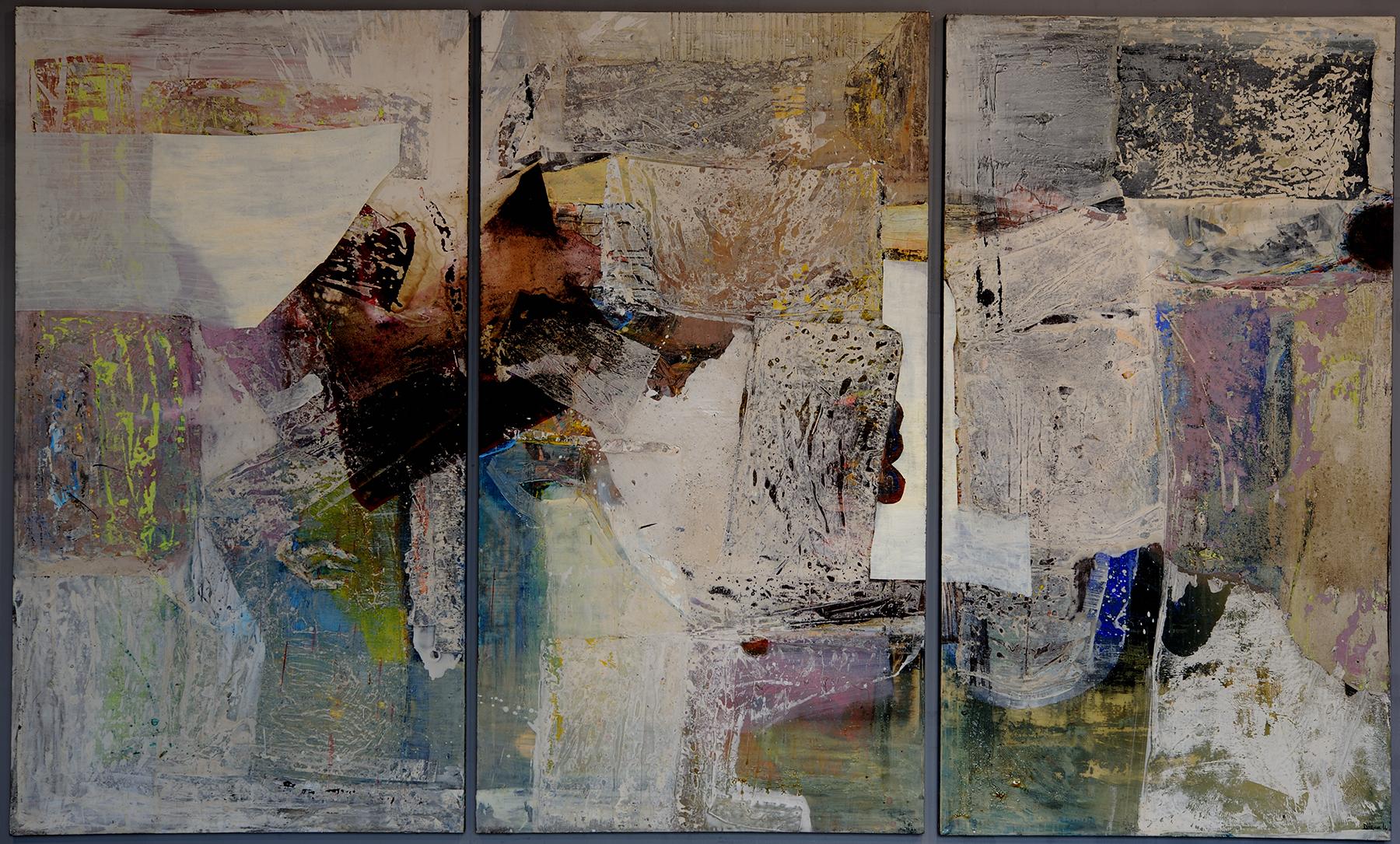 Deyan Valkov Abstract Painting – Komposition - Mixed Media Abstraktes Gemälde Farben Rot Blau Grau Schwarz Weiß