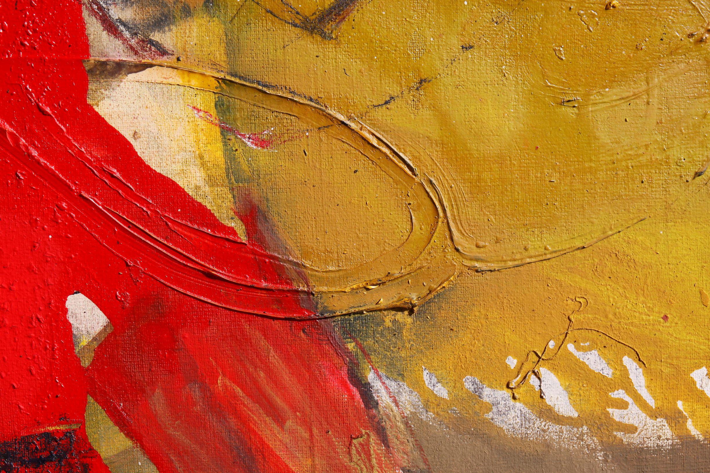 Musica - Pittura astratta a tecnica mista Colori Rosso Giallo Grigio Nero Bianco - Painting di Deyan Valkov