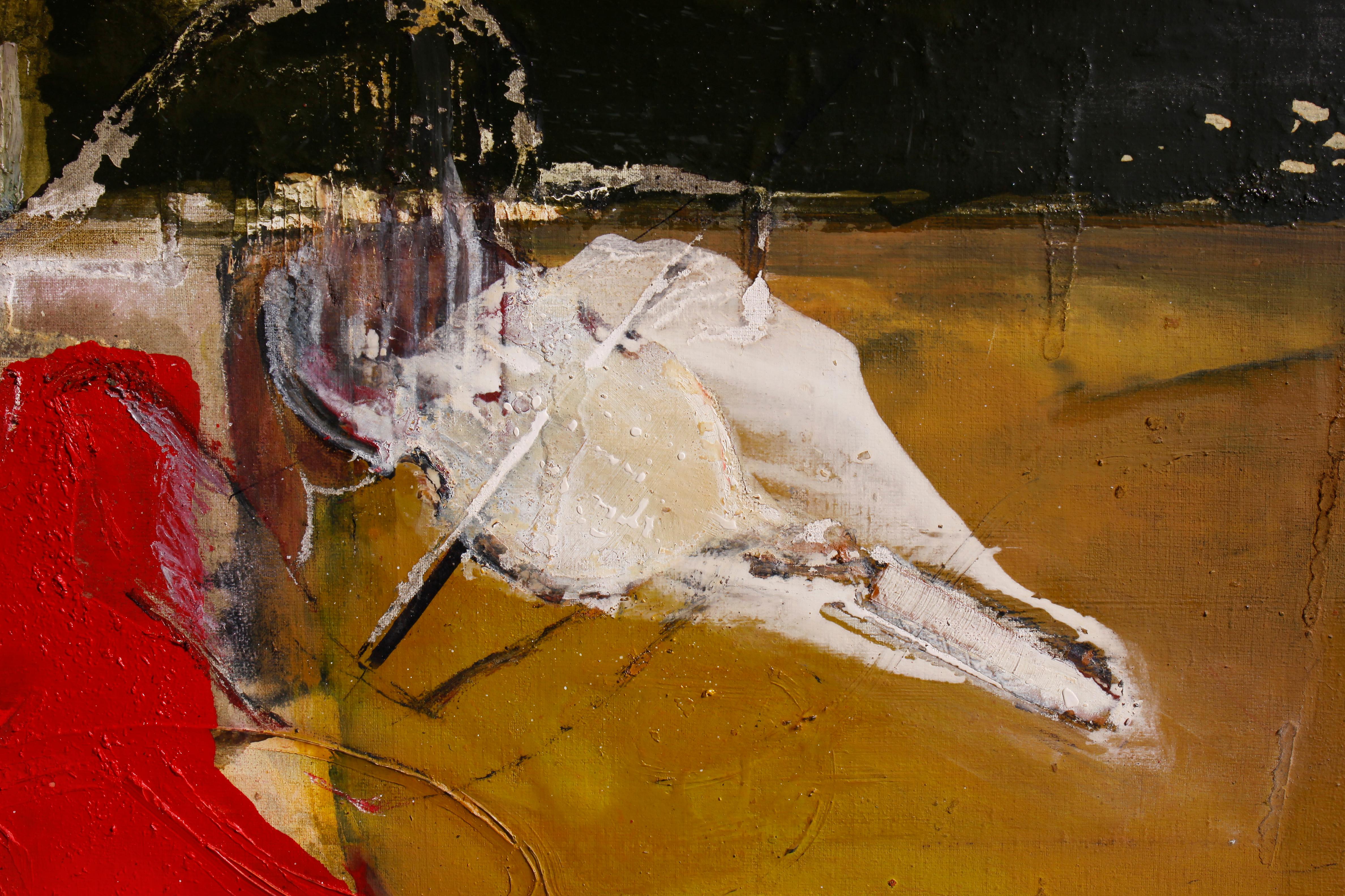 Musica - Pittura astratta a tecnica mista Colori Rosso Giallo Grigio Nero Bianco - Painting Astratto di Deyan Valkov