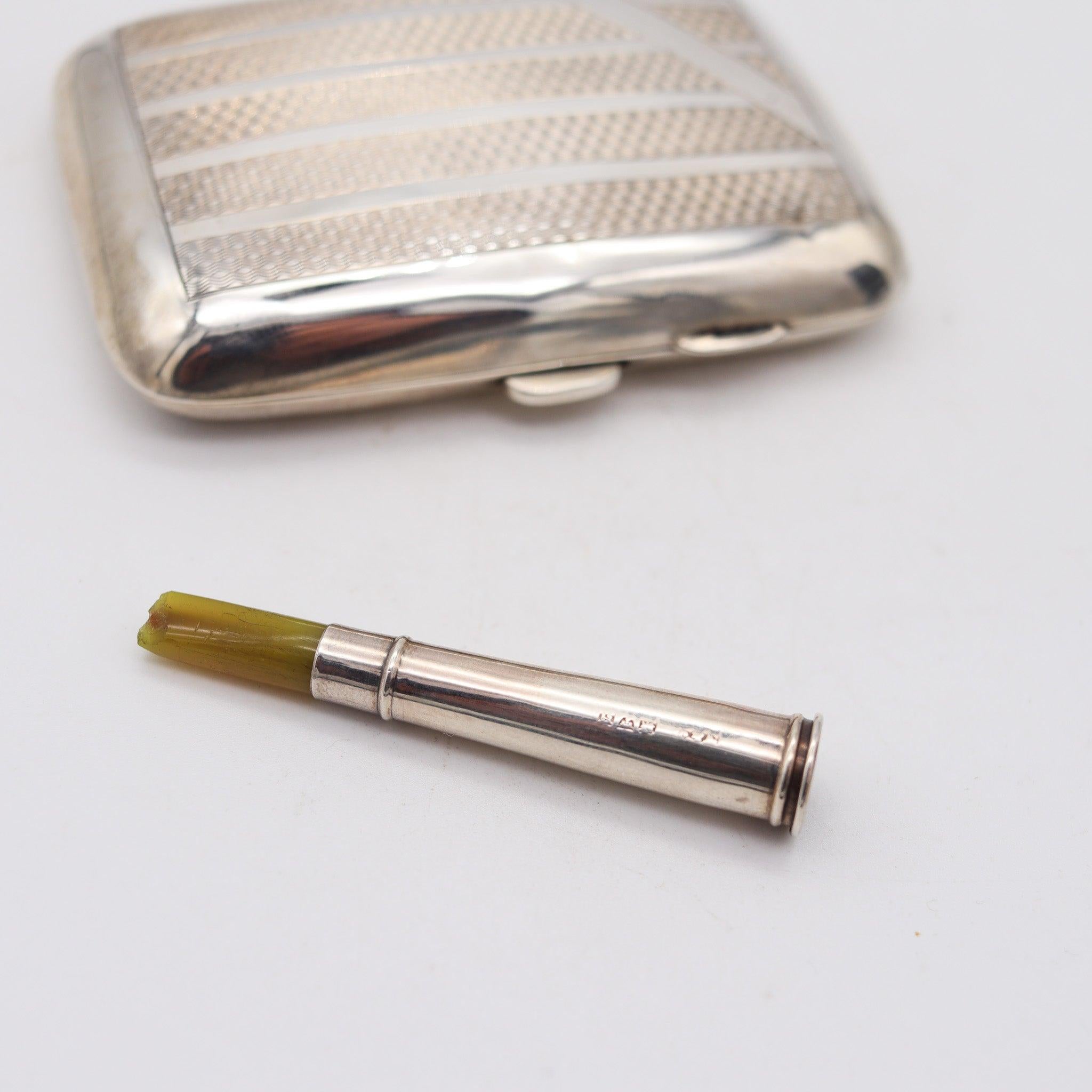 Art Deco DEYKIN & HARRISON 1930 Mechanical Cigarette Case Set In Solid .925 Sterling For Sale