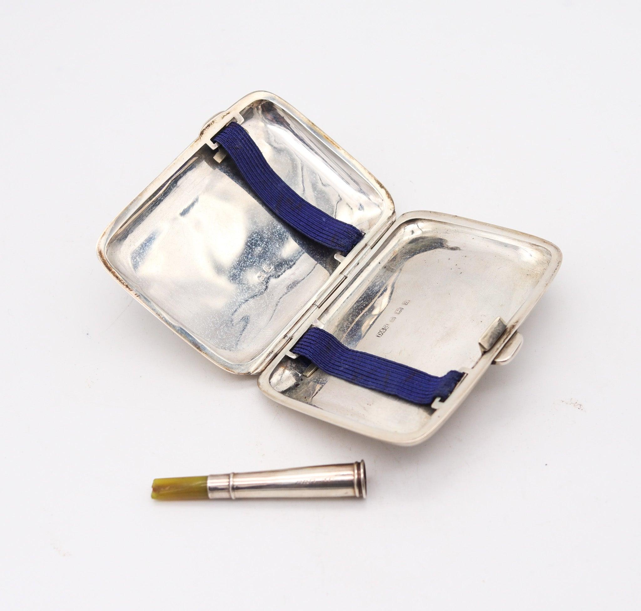 DEYKIN & HARRISON 1930 Mechanical Cigarette Case Set In Solid .925 Sterling In Excellent Condition For Sale In Miami, FL