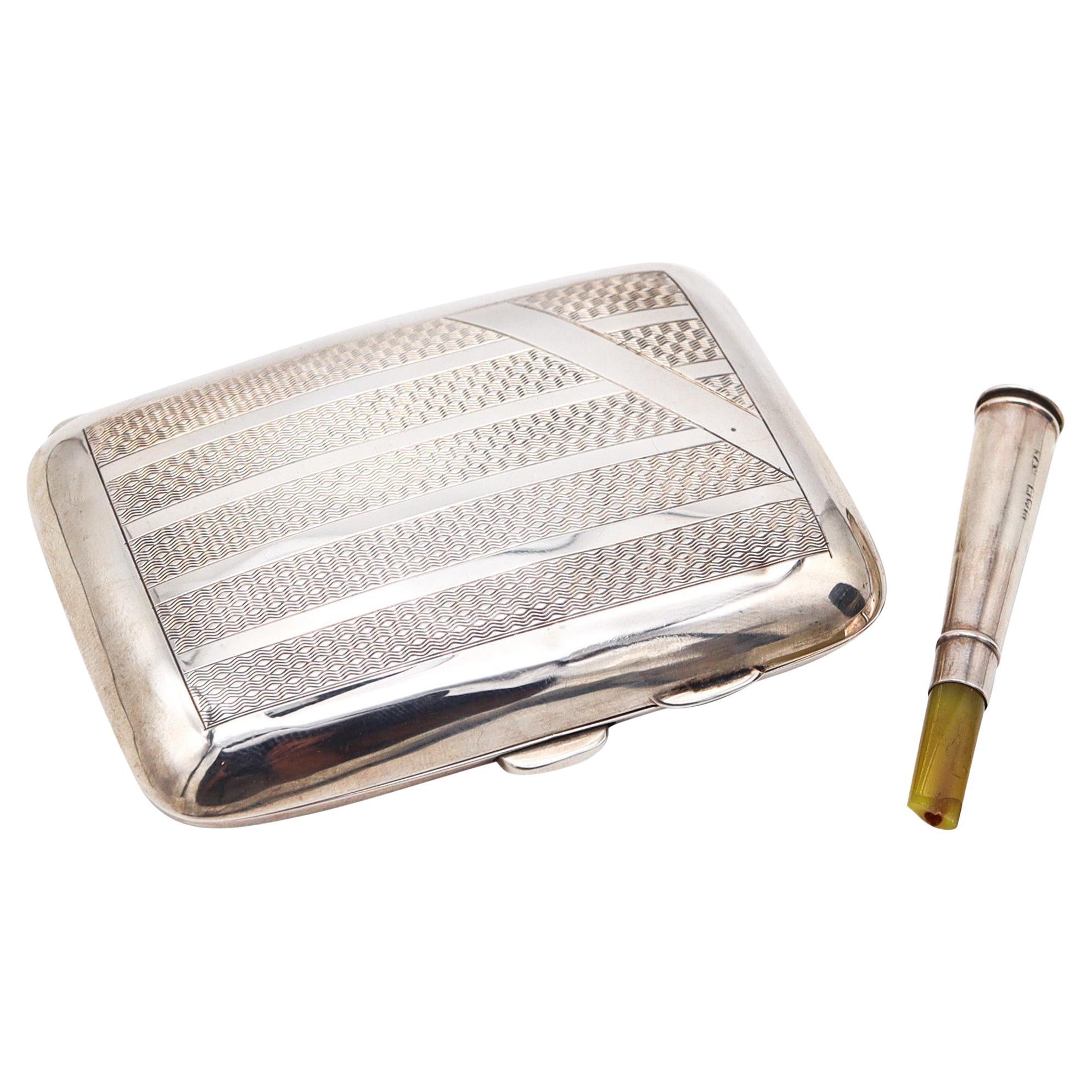 DEYKIN & HARRISON 1930 Mechanical Cigarette Case Set In Solid .925 Sterling